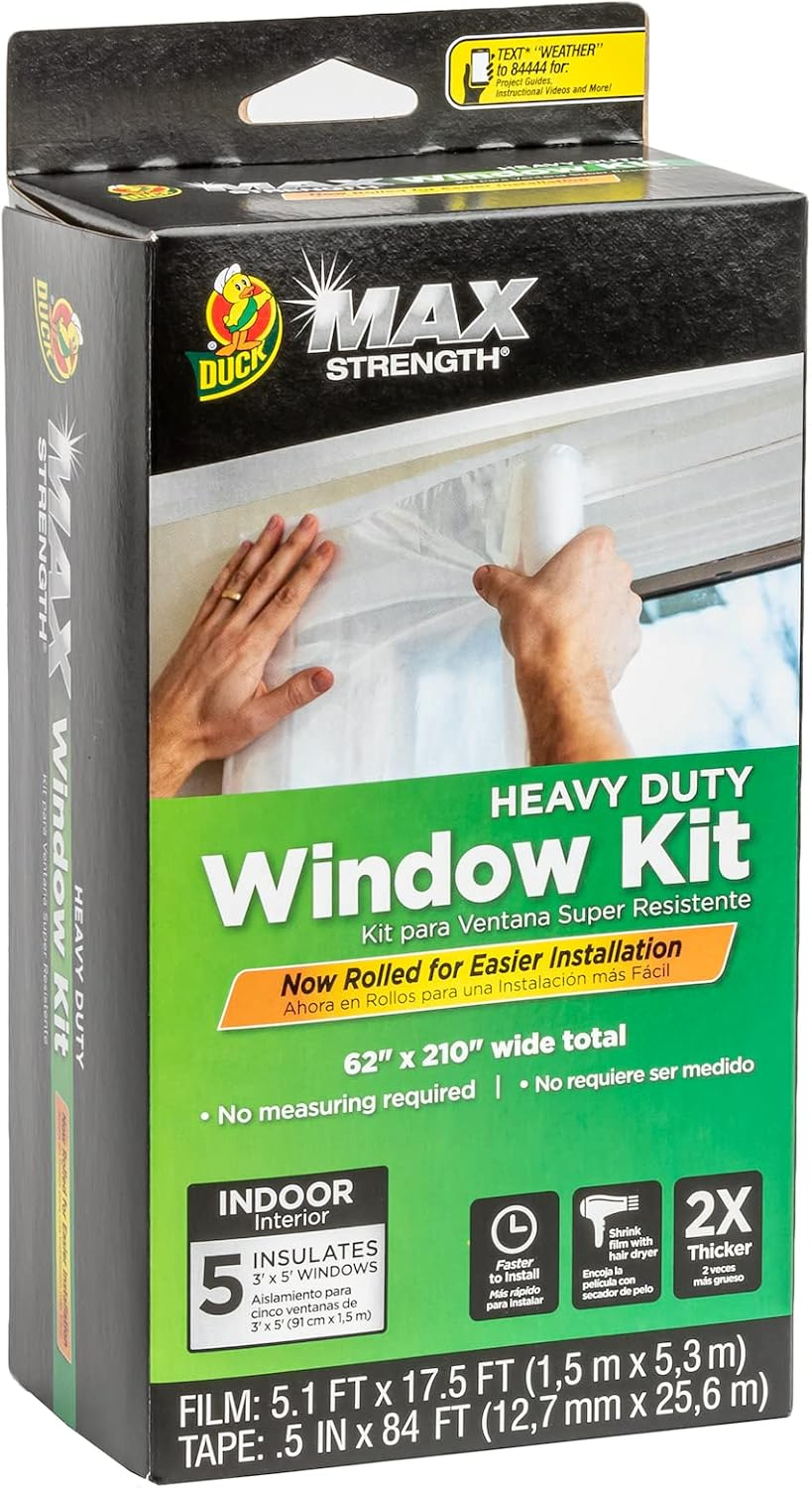 Duck MAX Strength Window Insulation Kit, Winter Window Seal Kit Fits up to 5 Windows, Heavy Duty Shrink Film Cuts to Size for Easy Indoor Installation, Window Tape Included,62 In. X 210 In., Clear image number 2