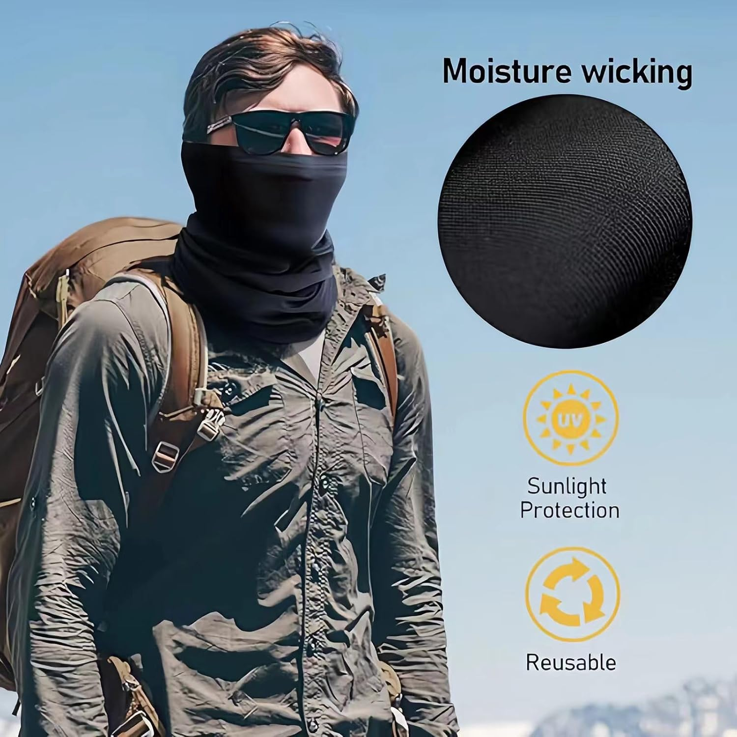 BUYUP Neck Gaiter Face Cover Scarf(1 Pack) with Ear Loops-Sun Dust Protection Fishing Hiking Mask for Men Women image number 5
