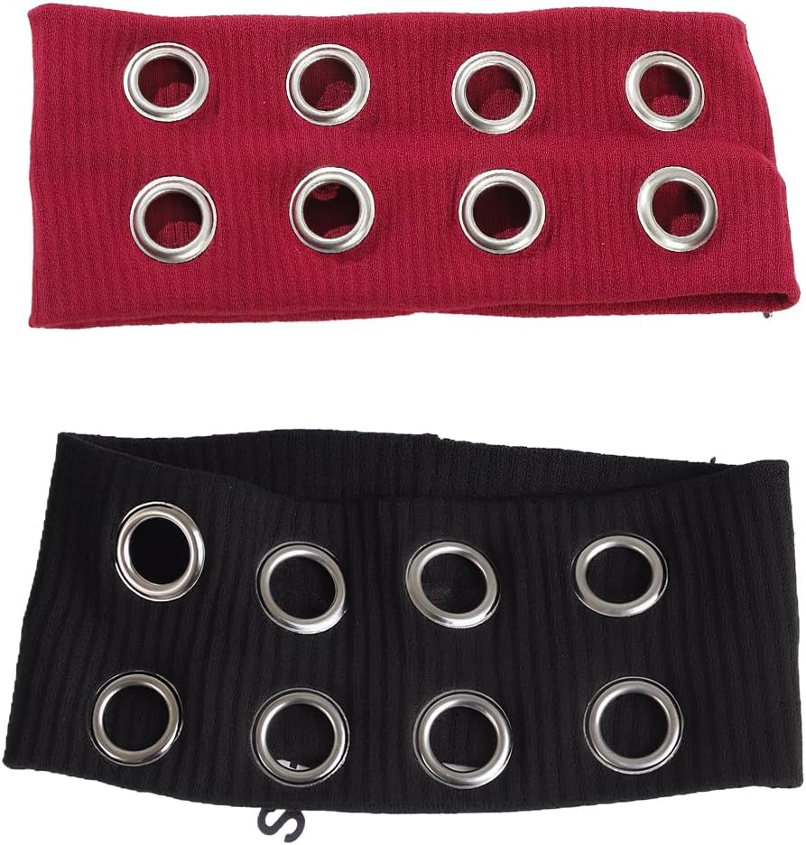 GXGM Pack of 2 Women'S Hollow Eyelets Elastic Headband, Girls Punk Wide Hair Bands, Wire Hair Bands, Ring Headband, Stretchable, Women'S Gift (Black + Wine Red) image number 5