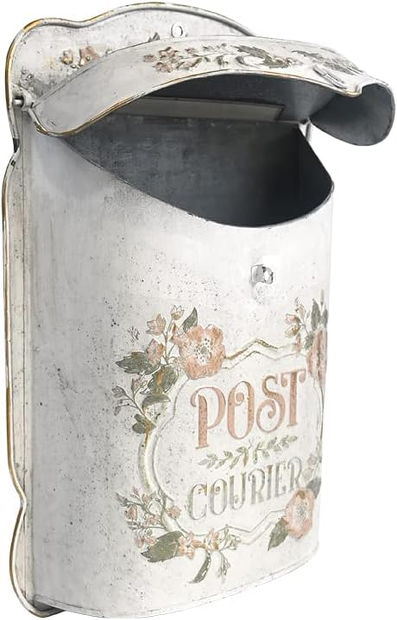 BIG FORTUNE Letterbox Mailbox Wall Mount Mailboxes for outside Vintage Mail Boxes/Wall Antique Style Nostalgic Charm Home Decor Metal Garden Flower Patter White - Blue image number 3