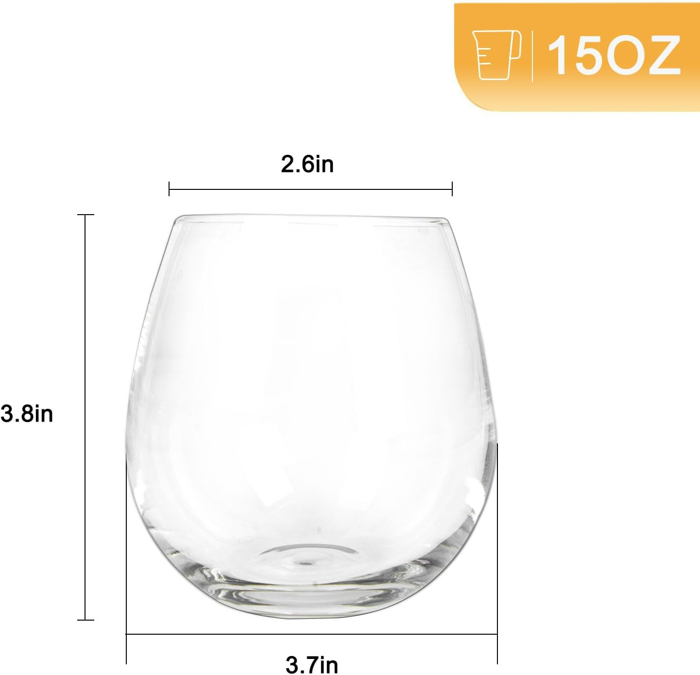 D.M DESIGN&middot;MASTER [6 Pack,15 OZ] - Classic Stemless Wine Glasses, Lead-Free Drinking Glasses, Ideal for Red and White Wine, Cocktail, Juice, Water, Kitchen Glassware, Wedding and Party Gifts. image number 4