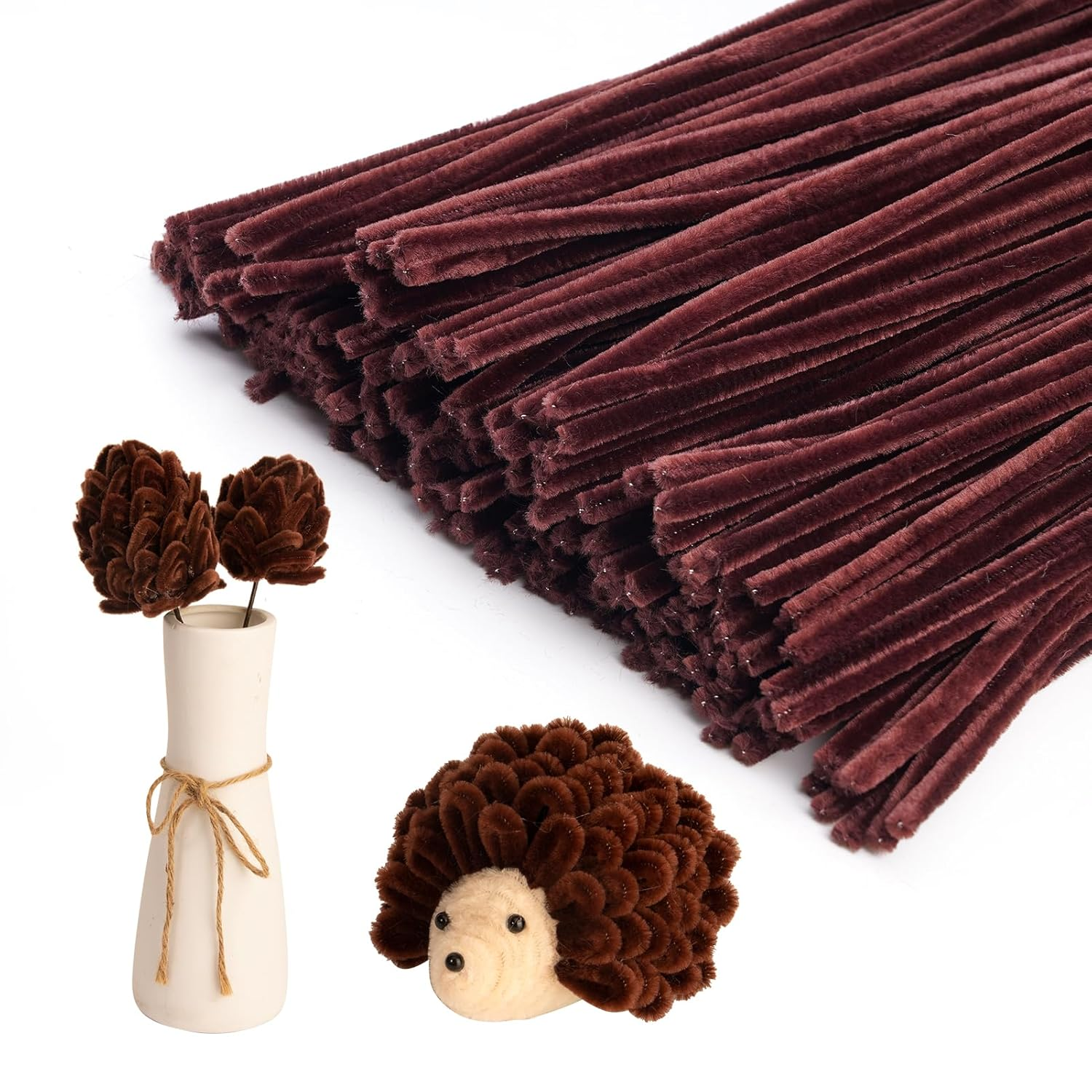 Caydo 200 Pieces Brown Pipe Cleaners Craft Chenille Stems for DIY Art Creative Crafts Party Decorations (12 Inch X 6 Mm) image number 1