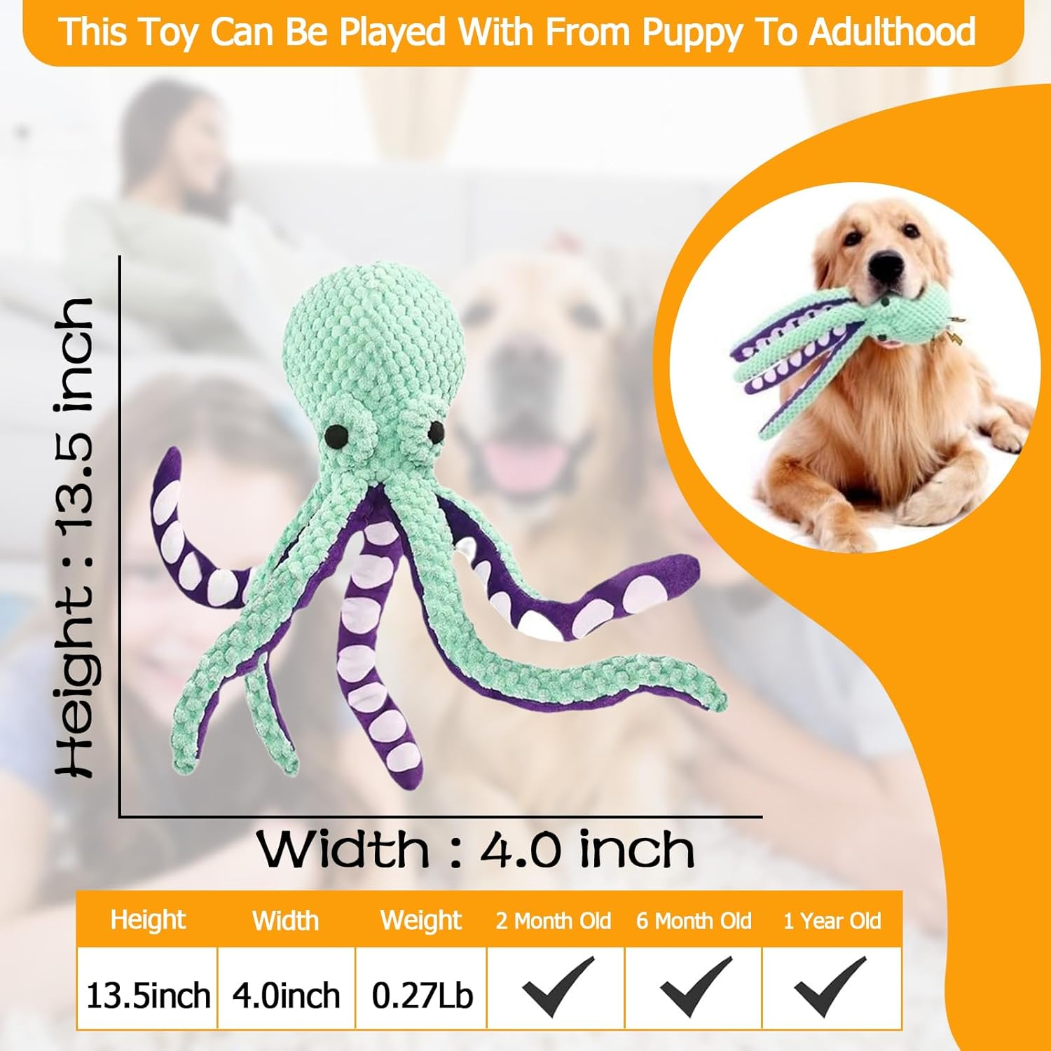 Dog Toy Soft Large, Lnteractive Plush Chew Pet Toy with Built-In Squeaker & Crinkle Sound, Puppy Enrichment Toys for Small, Medium and Large Dogs, Everyday Play, Training Rewards and Pet Gifts image number 6