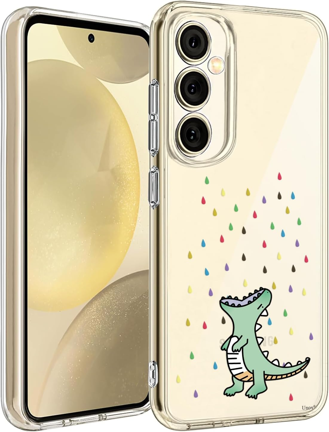 Unov Case Compatible with Galaxy S25 Galaxy S24 Case Clear with Design Soft TPU Shock Absorption Slim Embossed Pattern Protective 6.2 Inch (Stained Glass Flower)