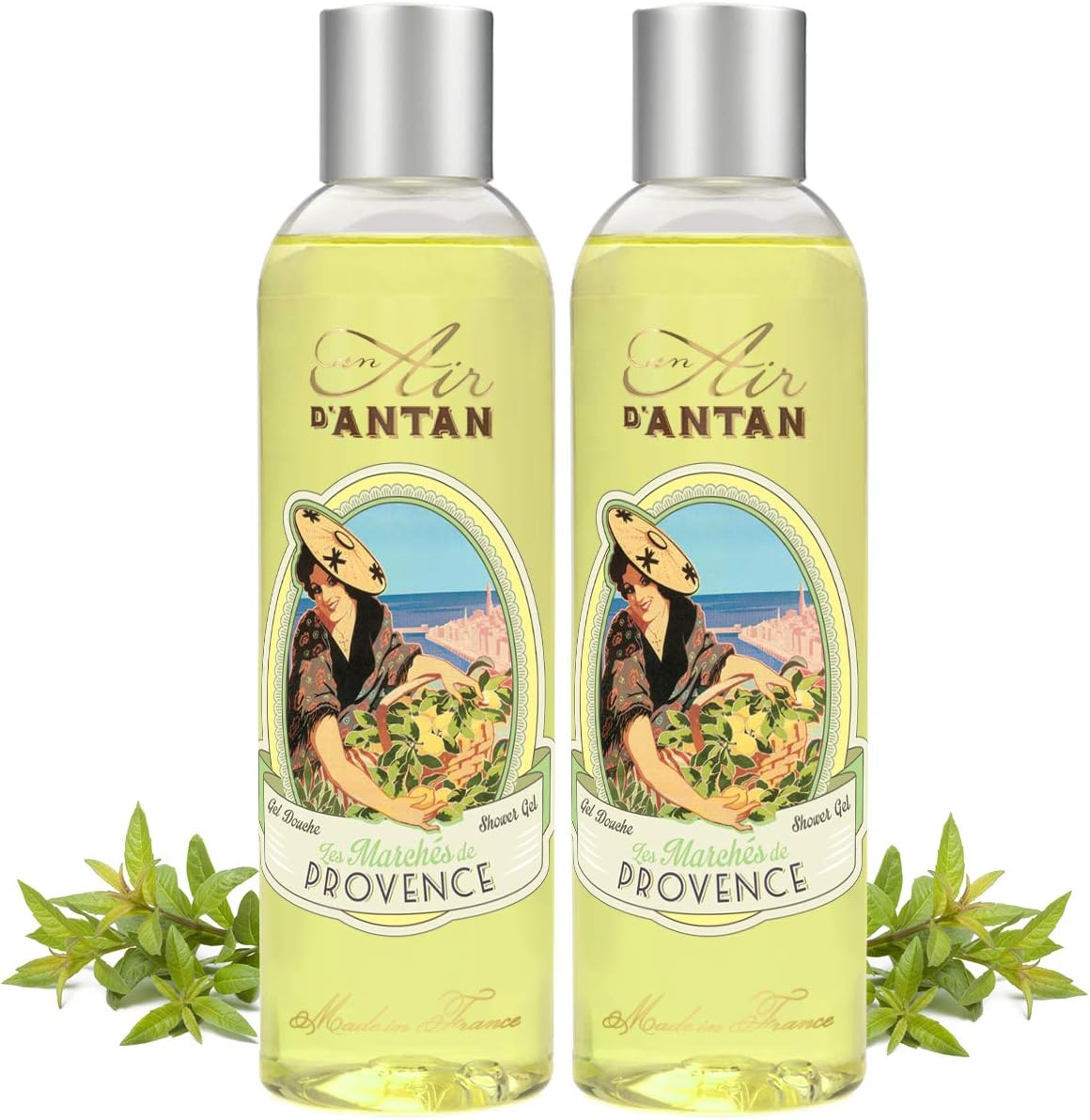 Set Premium Provence French Vintage Shower Gel Pack of 2X250Ml - Blend of Organic Verbena, Bergamot and Lemon. Un Air D'Antan Exclusive Fresh Invigorating Perfume - Moisturising and Revitalising Paraben-Free Formula, Vegan Suitable. for Men and Women. .. image number 1