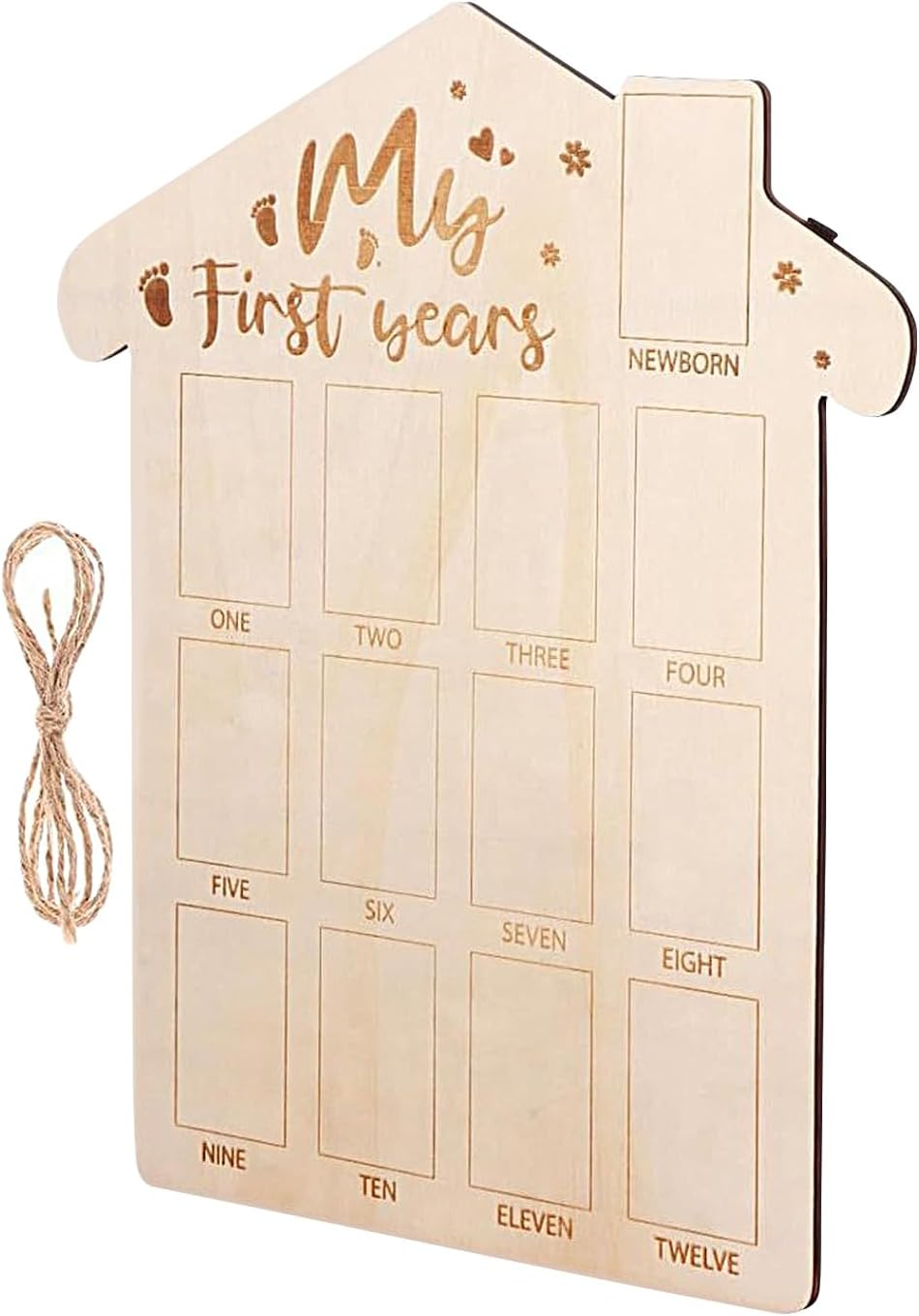 Newborn Frames - Wooden Monthly Garland First Birthday Timeline | Decorative Memory Banner with Clips for Baby Photo Showcase, Room Ornament, Mo image number 1