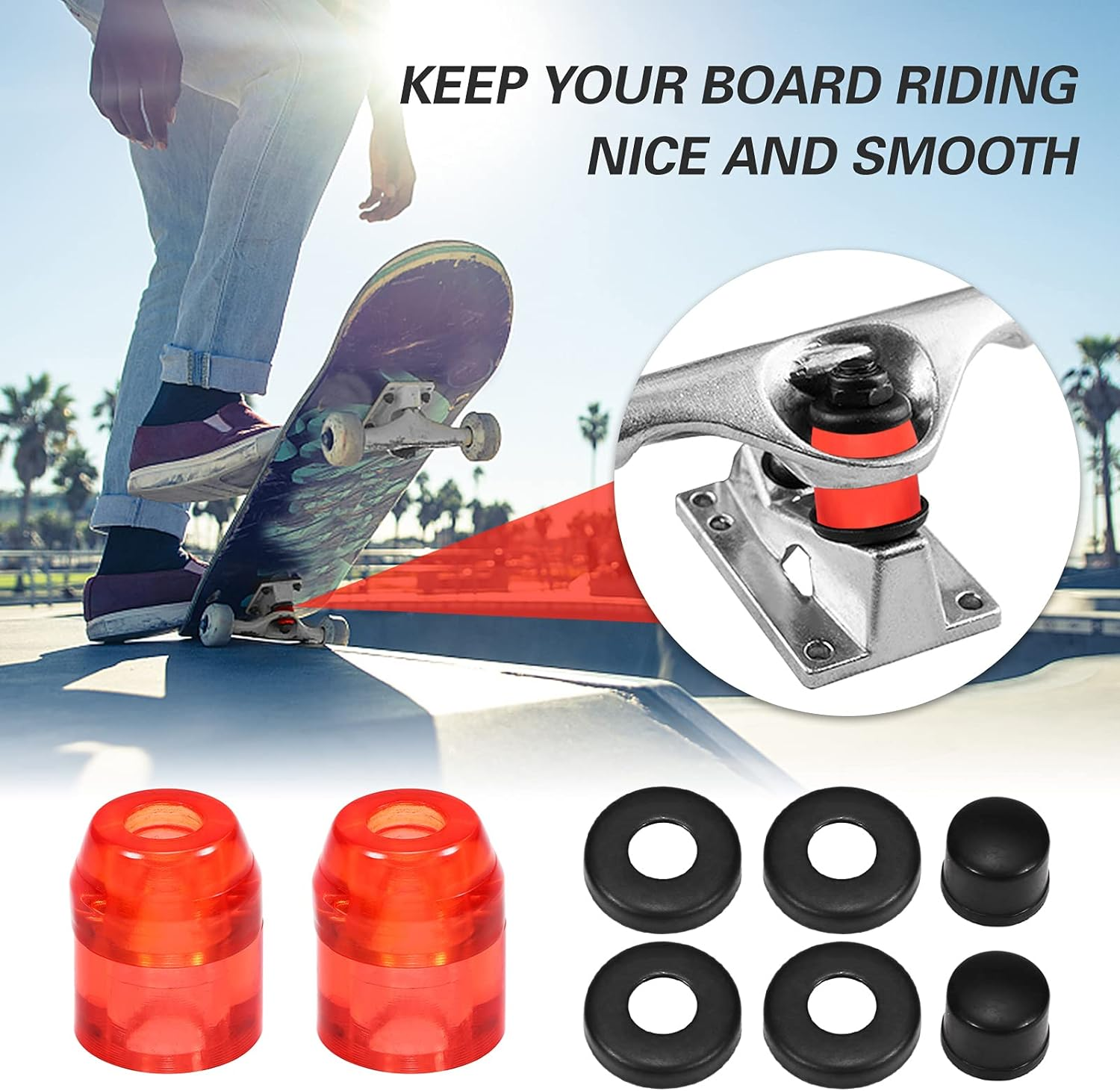 Skateboard Bushings Longboard Truck Rebuild Kit Bushings Washers Pivot Cups for 2 Trucks Transparent Blue image number 1