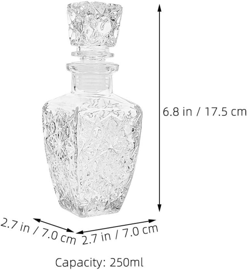 BESPORTBLE 2Pcs 250Ml Thickened Glass Wine Bottles Set, Square Diamond Design Liquor Glass Bottle for Bar, Banquet, and Home Wine Serving image number 4