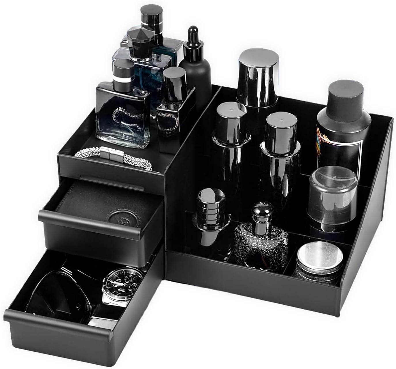 Omiention Perfume Display Stand, Black Countertop Organiser with Drawers, Fragrance and Accessories Storage Rack, 30 X 25 X 15 Cm image number 6