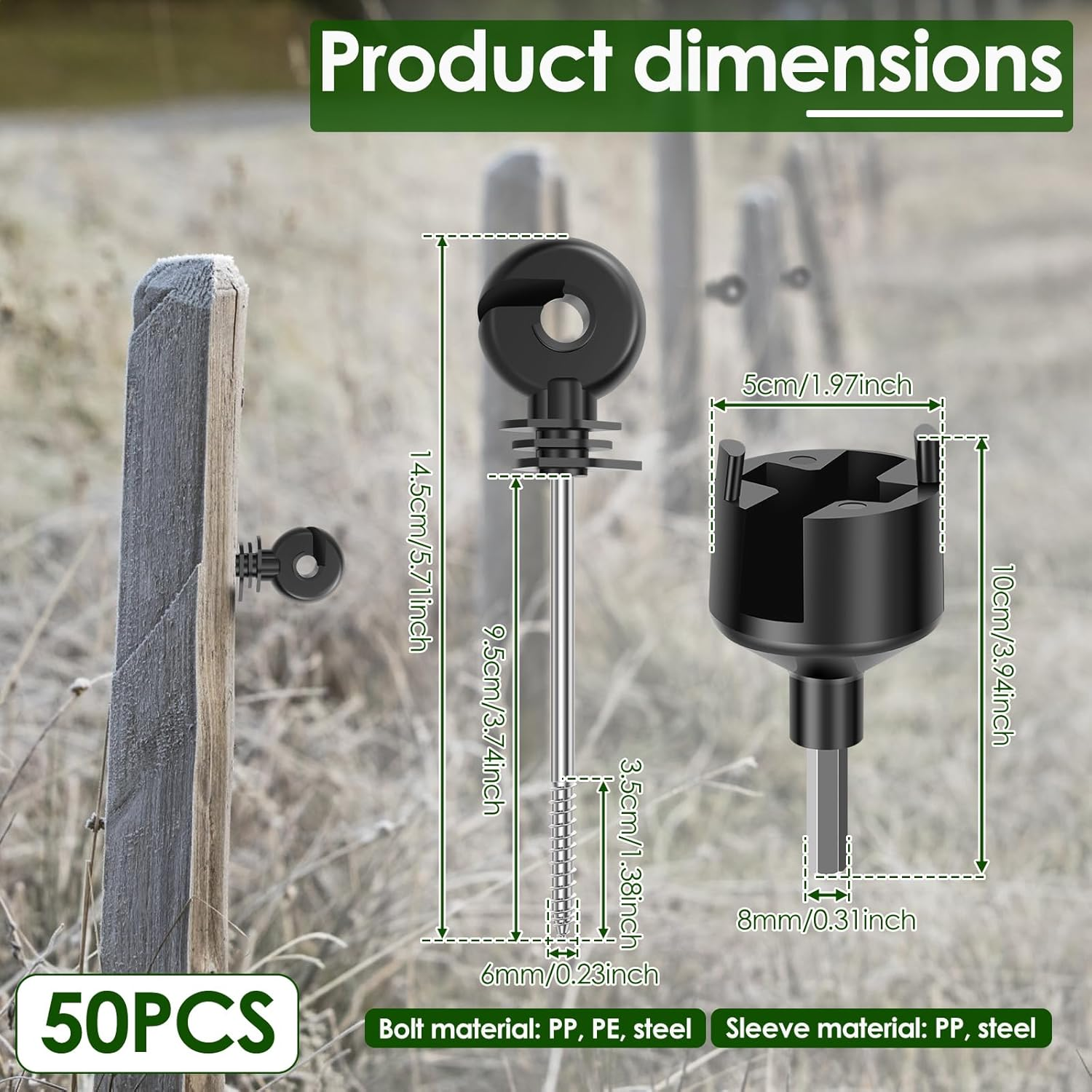 51Pcs Electric Fence Wire Insulator, Black Steel Insulator Stand off Screw for Wooden Post, Agricultural Fencing Accessories for Tape Rope Electric Wire Animal Agricultural Garden image number 1