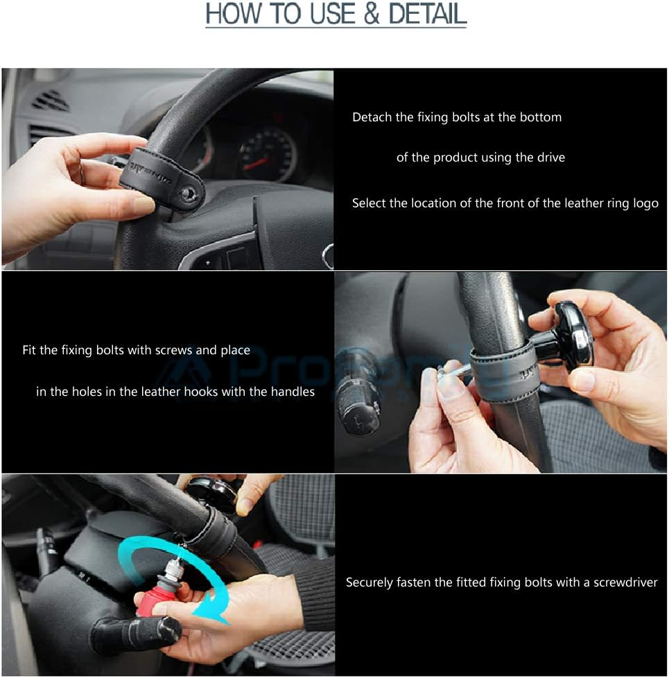 BLACKSUIT Leather Power Knob - Mountable Vehicle Handle Spinner for All Models - Car Accessories Luxury Hi-Quality Steering Wheel Knob - Black - Black image number 2