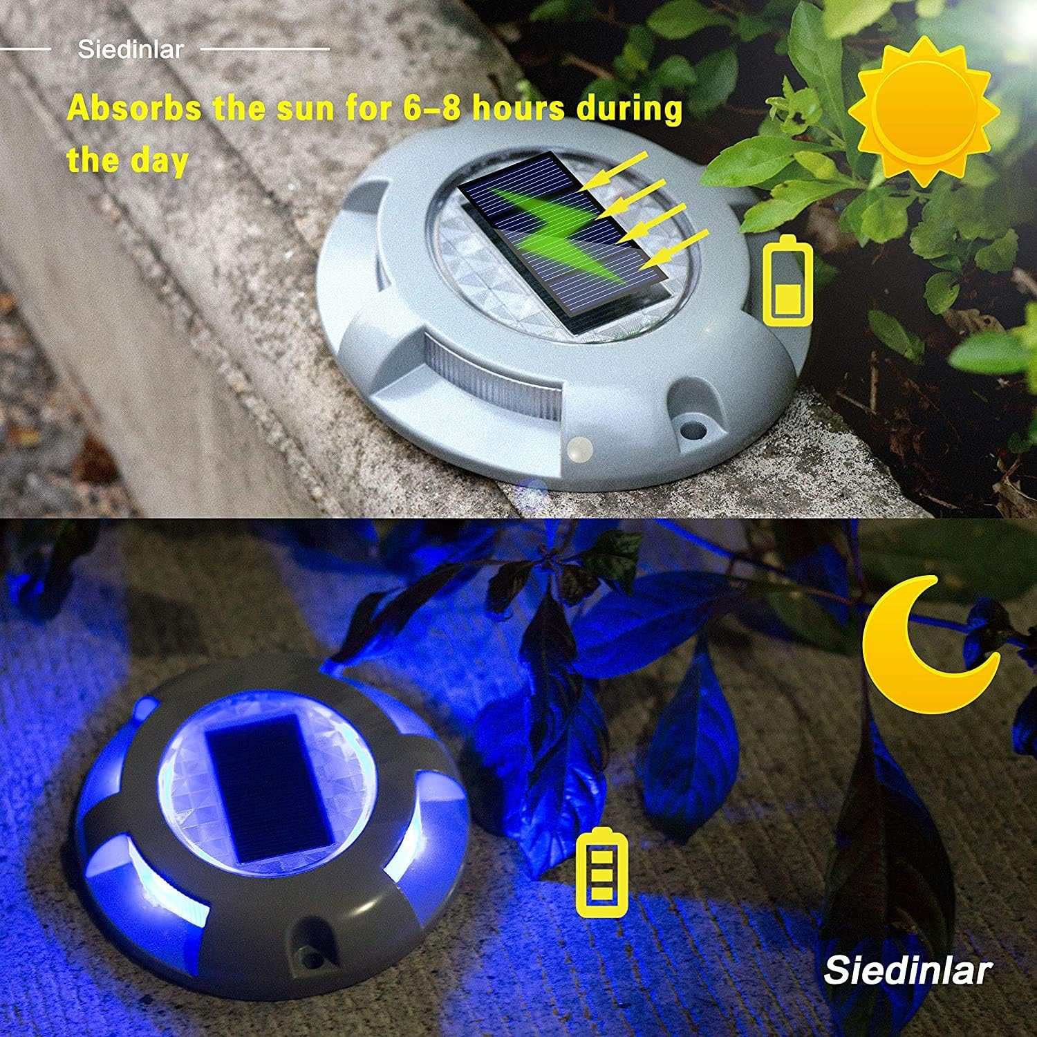 Siedinlar Solar Deck Lights Solar Lights Outdoor Blue LED Light Waterproof Garden Decor for Garden Driveway Pathway (4 Pack) image number 4