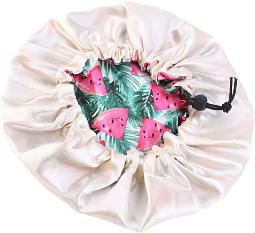 COMVIP Children Adjustable Bathing Cap Elastic Flower Satin Bonnet C: Green image number 5