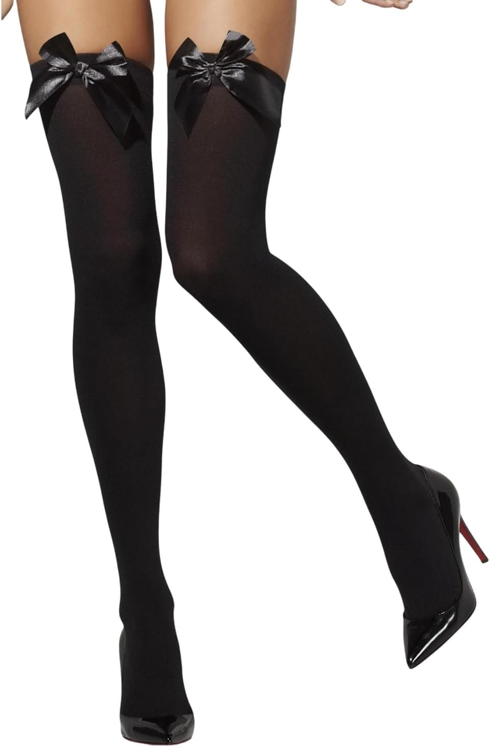 Fever Women&rsquo;S Opaque Hold-Ups with Bows, Black with Black Bows, One Size,5020570427521