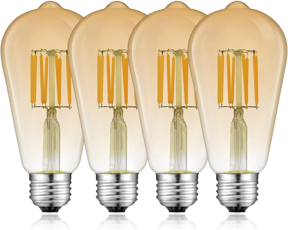 Bonlux ST64 E27 Vintage Filament Dimmable Edison Light Bulbs 8W,ST64 Retro Amber Glass LED Filament Light Warm White 2700K,Edison Style Antique Bulb for Home, Restaurant, Reading Room,Pack of 4 ﻿ image number 6