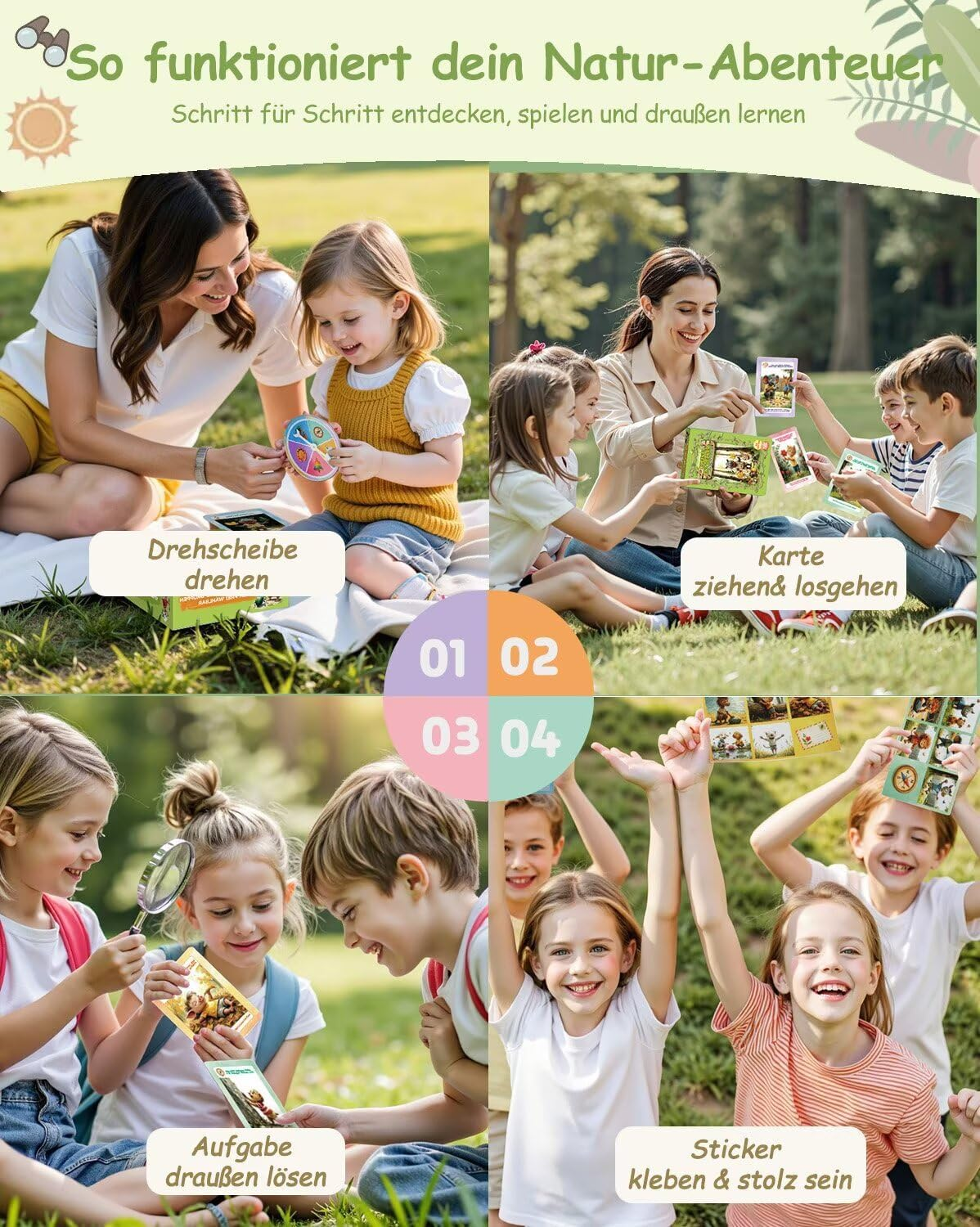 Outdoor Explorer Cards for Children from 5 Years - 55 Playing Cards + Sticker Sheet & Turntable - Wipe Clean, Robust & FSC Certified - Ideal for on the Go image number 3