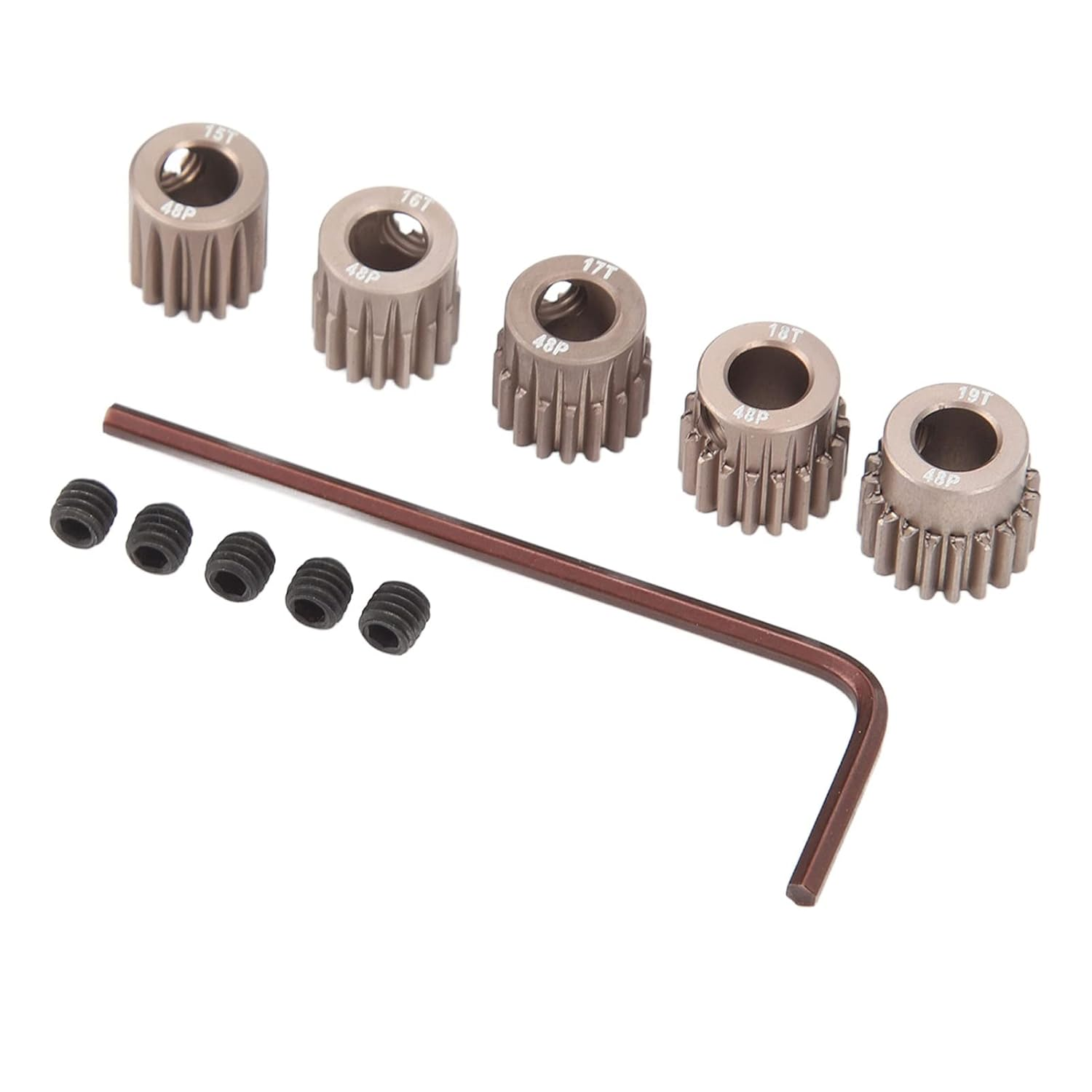 48P Pinion Gear, 7075 Aluminium Alloy 1/10 RC Pinion Gear 15T 16T 17T 18T 19T Pinion Motor Gear Fit for 5Mm Shaft, Stable Operation 48DP Motor Pinion Gear with L Shaped Wrench image number 6