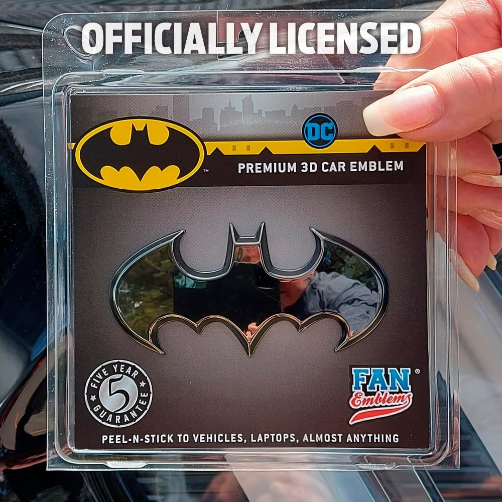 Fan Emblems Batman Car Emblem - 1989 Batwing Batarang Symbol 3D Auto Badge - Color: Black Chrome - Size: 3.8 X 1.8 X 0.2 Inches - Officially Licensed DC Car Accessories image number 3