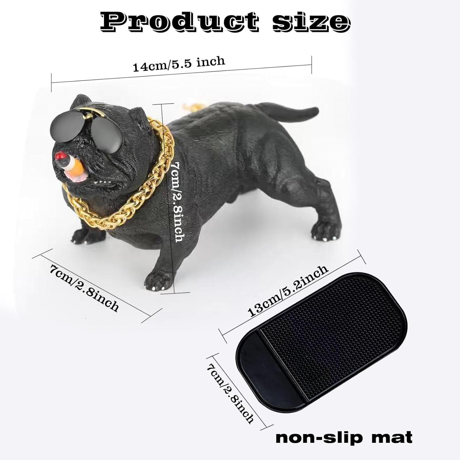 Bulldog Car Accessory, Resin Statue with Non-Slip Mat & Gold Chain, Black, Car Decoration, Home Decor, Fish Tank Ornament image number 2
