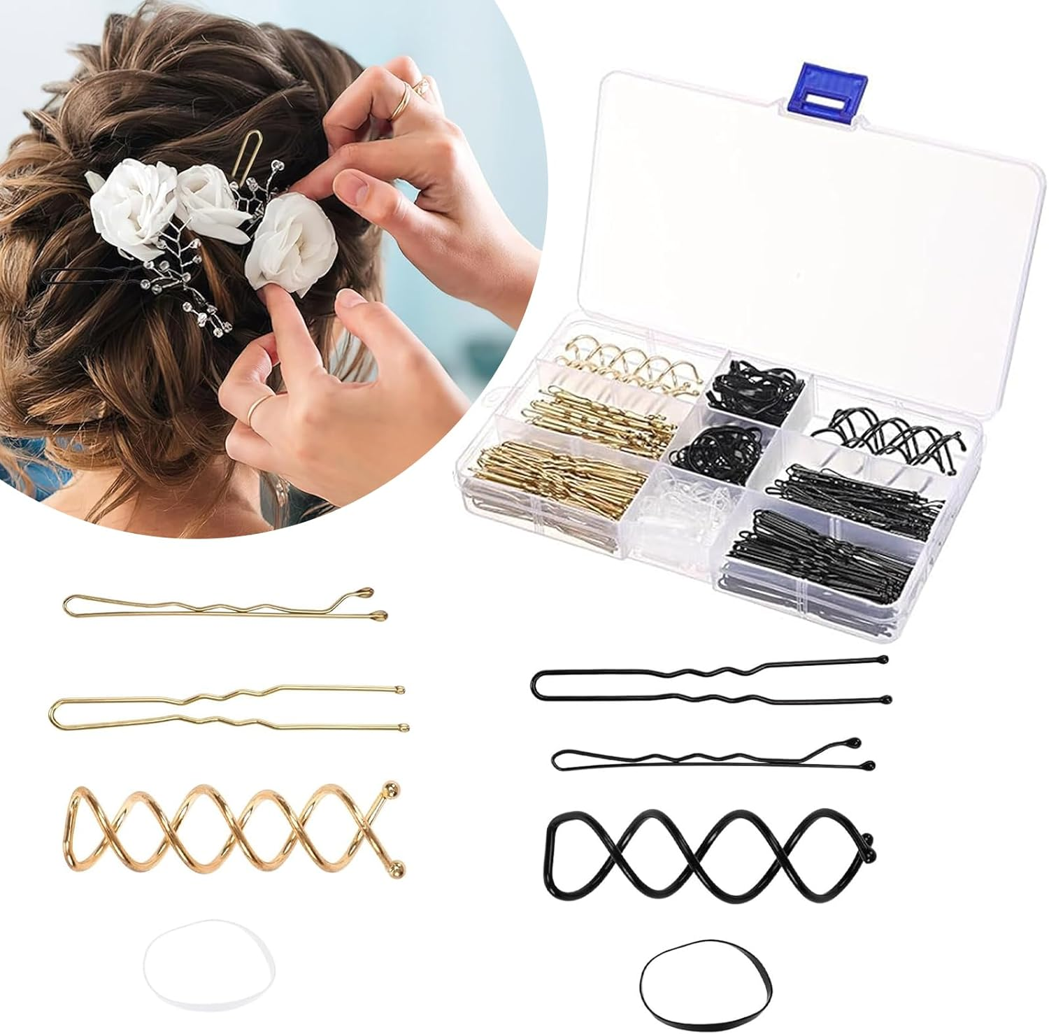 Bobby Pins, 356 Piece Hair Pins Set, Spiral Hair Clips Set, U-Shaped Wave Shape Hair Clips with Storage Box for Girls, Children, Hair Styler, Women