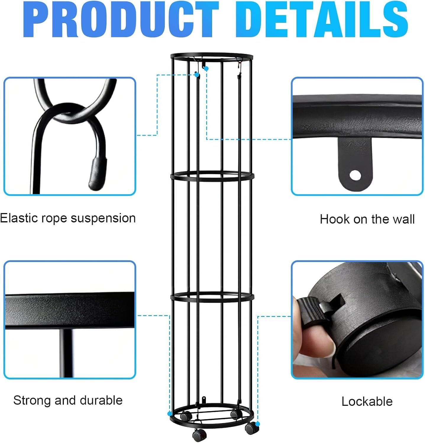 Columnar Vertical Ball Storage Rack, Football Stand, Ball Storage Garage, Ball Holder, Sports Equipment Storage for Garage, Basketball Organizer Rack, Toy/Sports Gear Storage Indoor image number 2