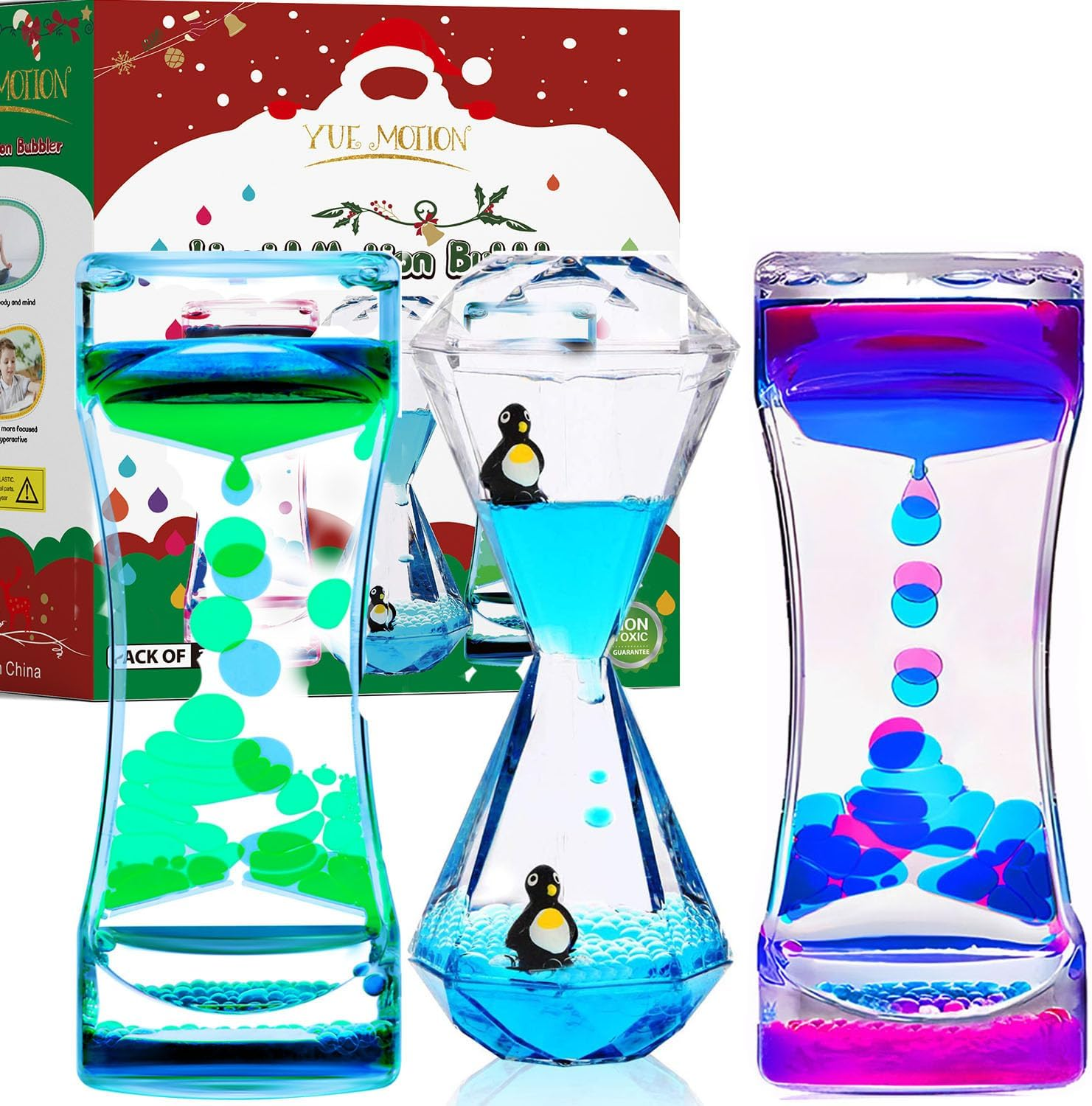 YUE ACTION Liquid Motion Bubbler Timer for Sensory Toys,Children Activity, Calm Relaxing Desk Toys, Anxiety Toys, Autism Toys, ADHD Toys, Assorted Colors, Pack of 3 (Style#3)