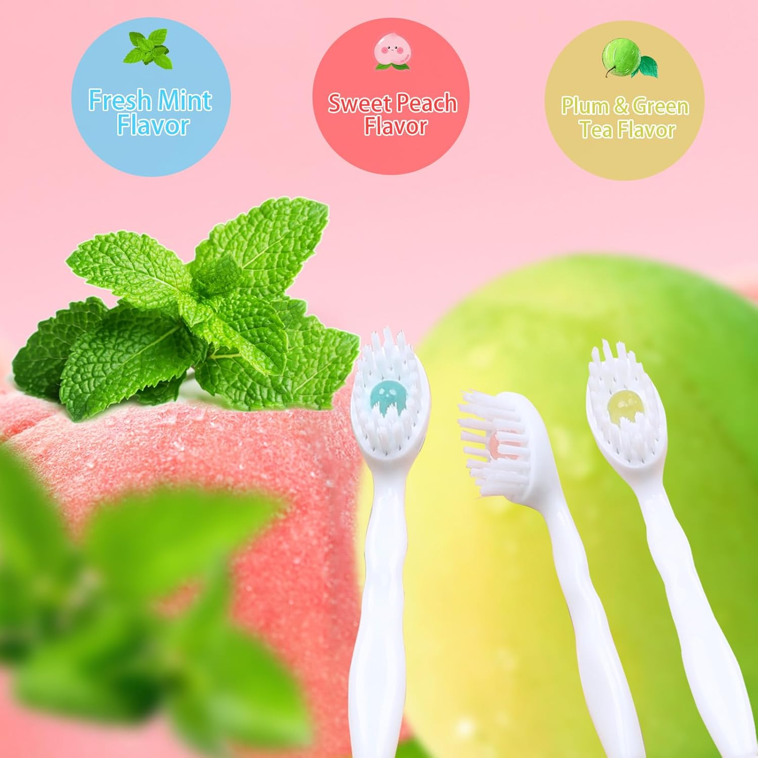 Disposable Mini Toothbrush - Travel Toothbrushes with Toothpaste Portable for Work or Travel Mint + Peach + Plum & Green (Mixed Flavor, 48 Count - 2 Pack) image number 4
