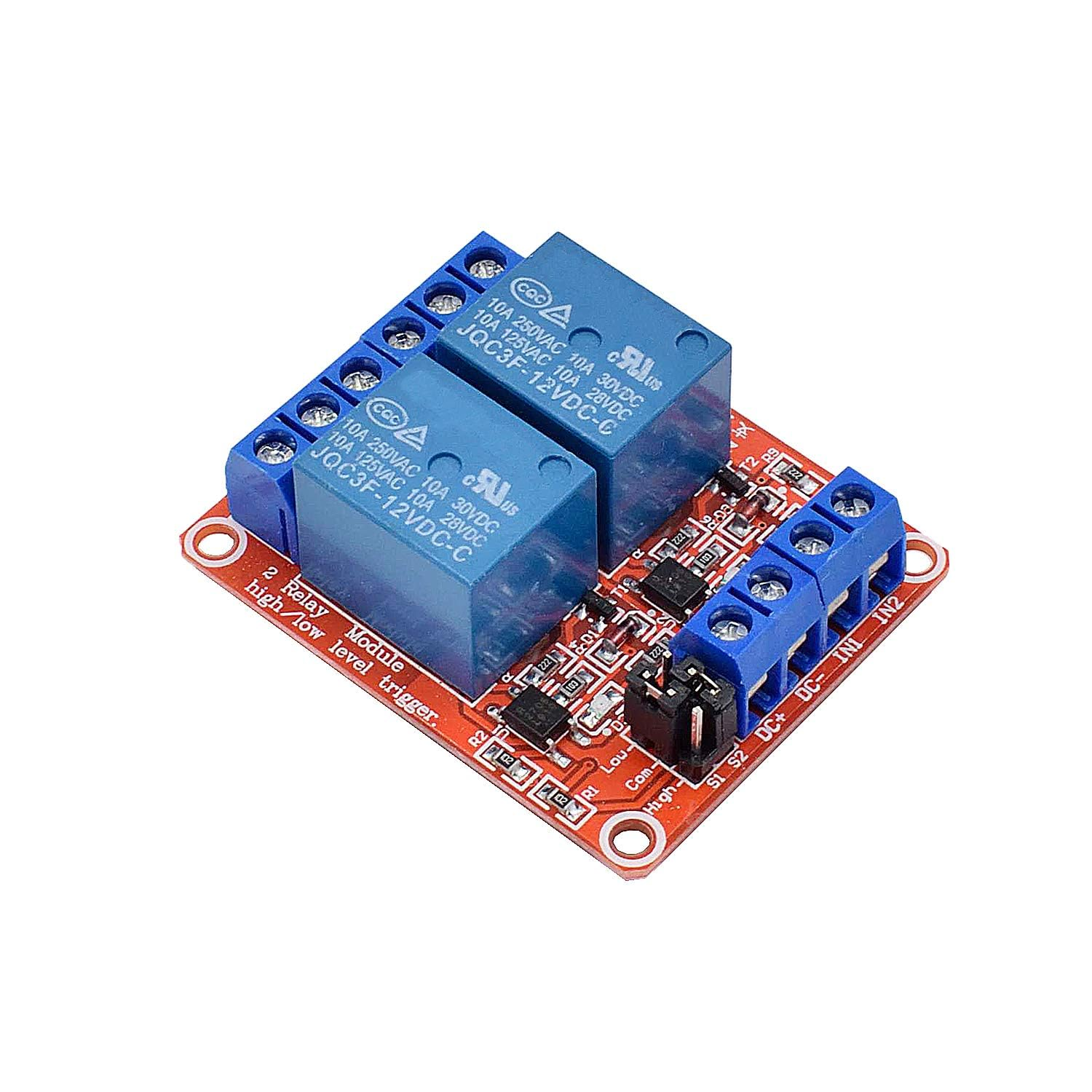 DC 12V Relay Module 2-Channel Relay Switch with Optocoupler Isolation High/Low Level Trigger