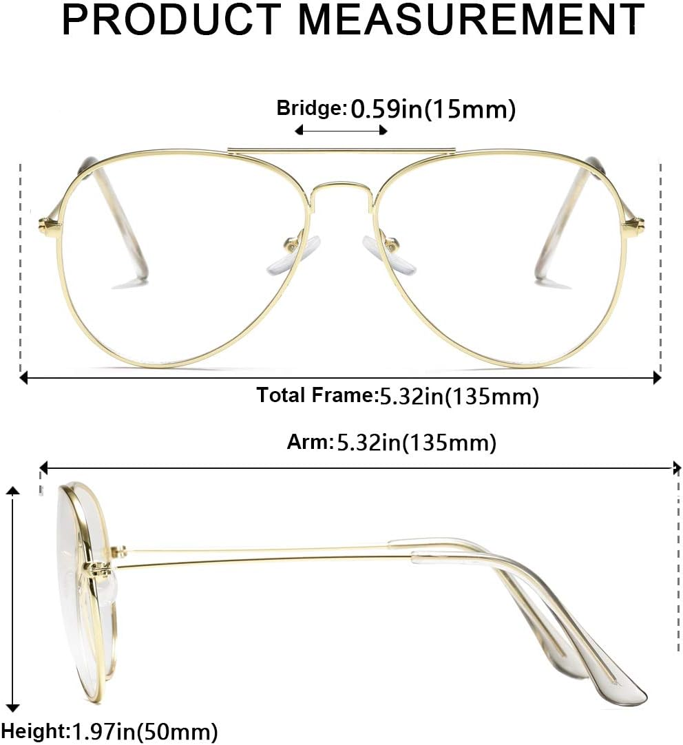 AISSWZBER Clear Aviator Glasses Lens Premium Classic Metal Frame Eyeglasses