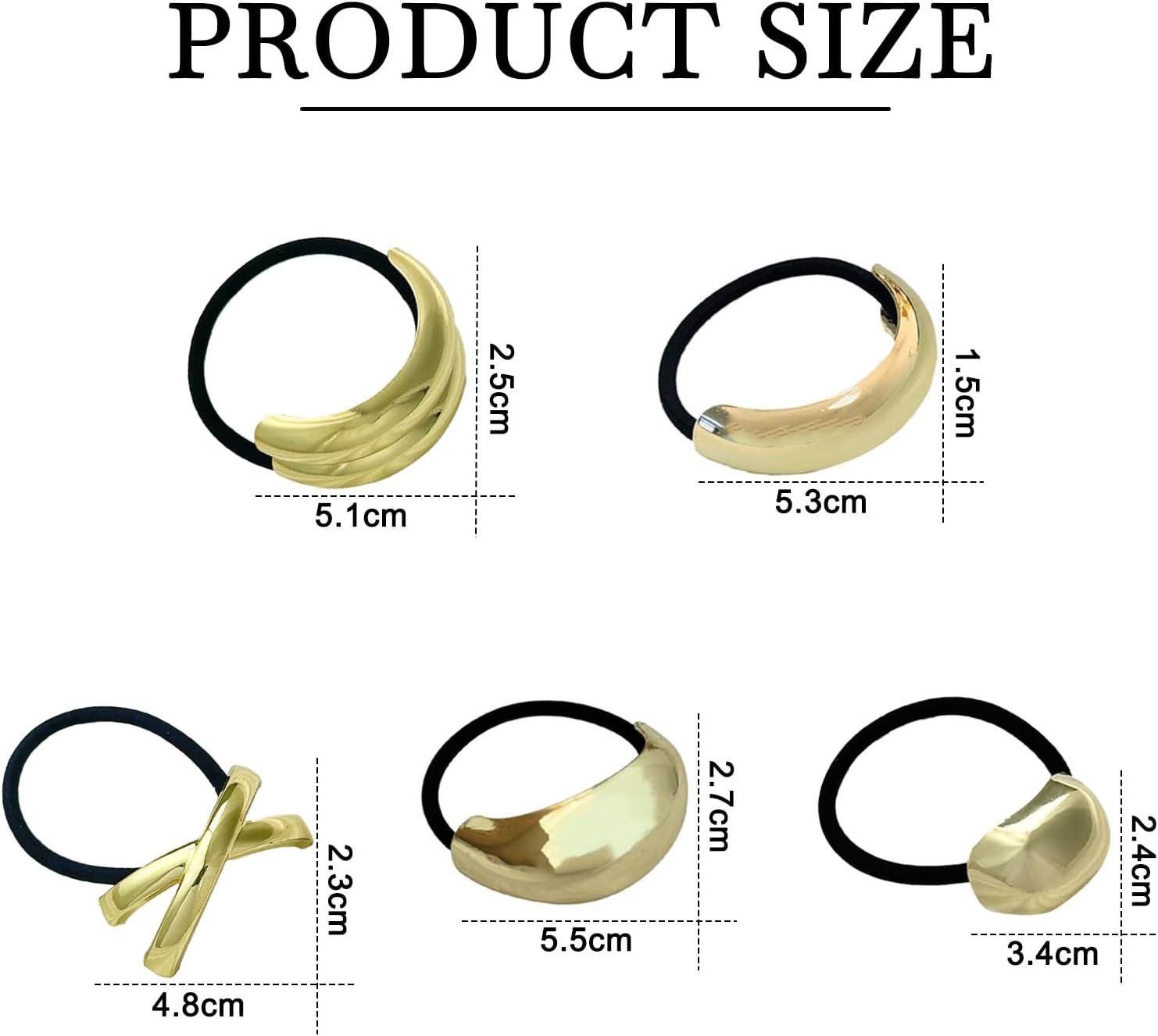 AABDTYYD 5 Pieces Metal Hair Tie, Gold Metal Elastic Hair Bands, Hair Ties for Thick Hair, Hair Elastics No Damage, Ponytails Hair Accessories for Women image number 6