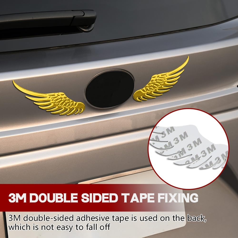 1Pair Alloy Metal Car Stickers, 3D Metal Stereo Wing Sticker, Hawk Eagle Wings Car Emblem, Angel Wings Car Sticker, Car Decoration Accessories for Cars, Trucks (Gold) - Gold image number 6