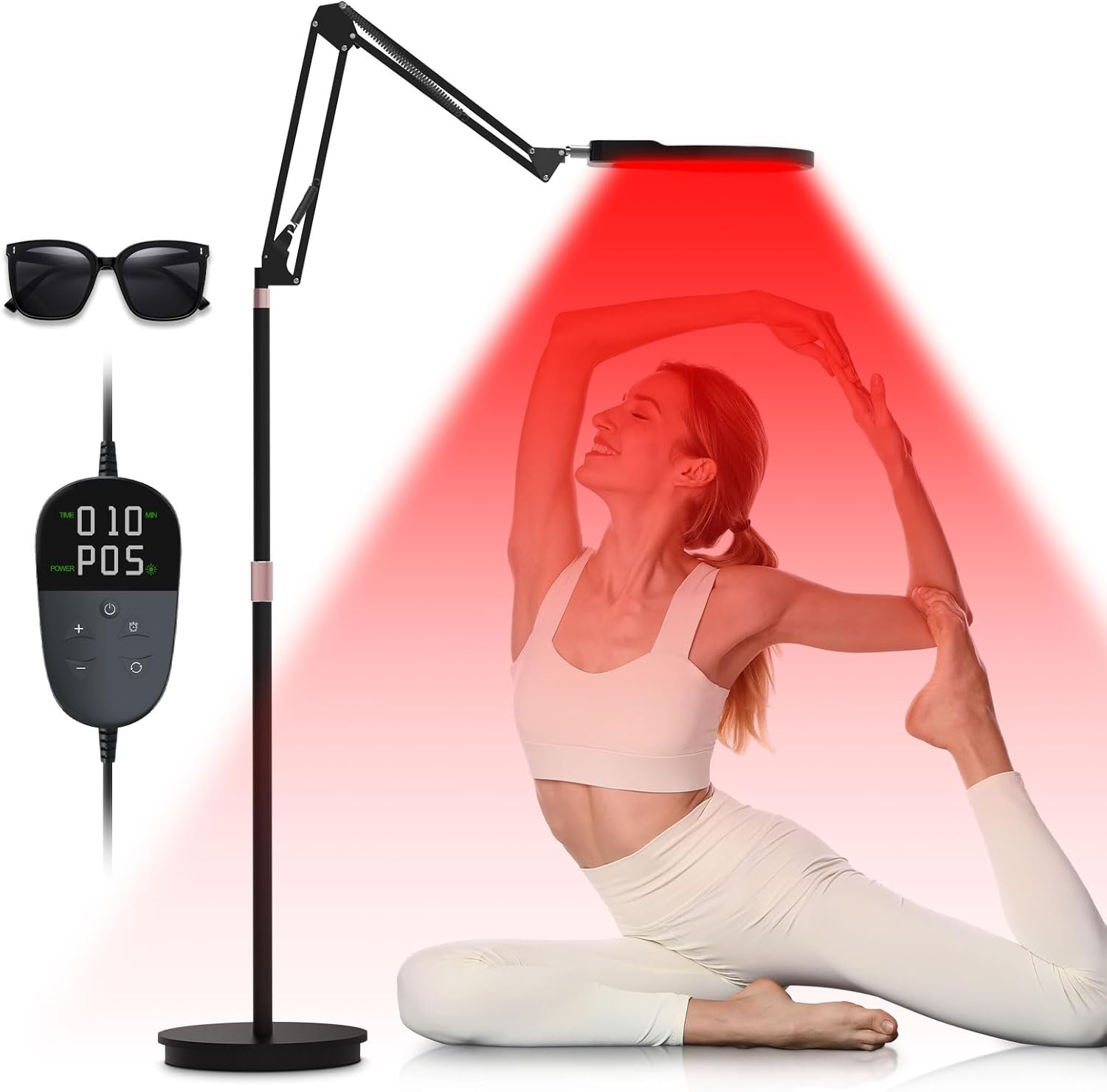 Floor Infrared Lamp, 940&850&660 Red Light Lamp, 5 Brightness & 10/20/30Min Timer & Adjustable Height, 150Leds Infrared Light for Home/Office Use(Black) image number 5