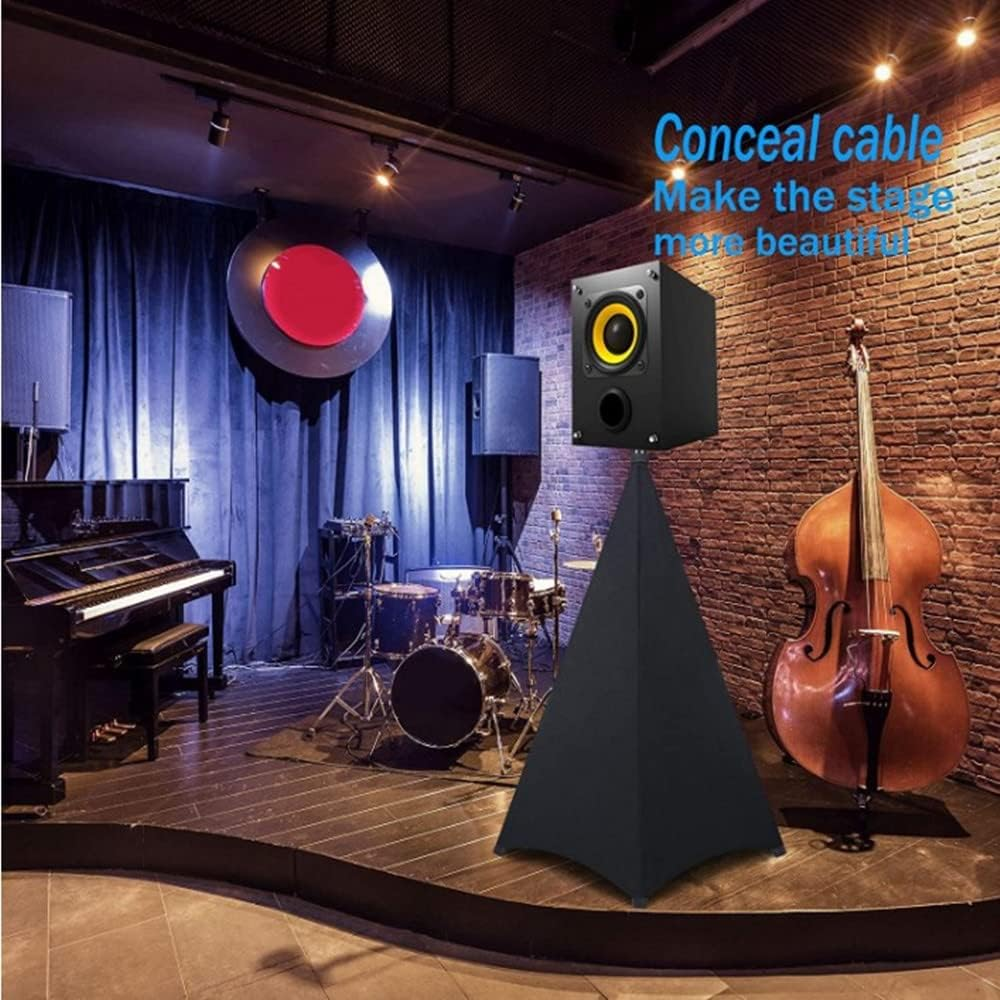 Lehom Speaker Stand Cover 2 Pack Tripod Stand Strech Fabric 360 Degree Coverage Triple Sided Dj Accessory for Weddings, Banquets, Parties, Events, Birthday (Black) image number 1