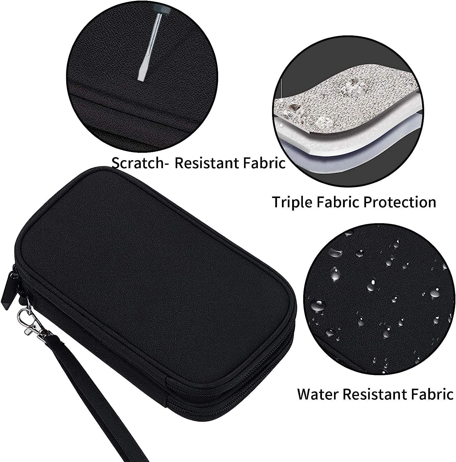 Electronics Travel Cord Organizer Bag, Double Layers Travel Cable Storage Carry Case, Water Resistant Small Tech Accessories Pouch for Charger, Power Bank, Mouse, Earphone, SD Card (Black) image number 3