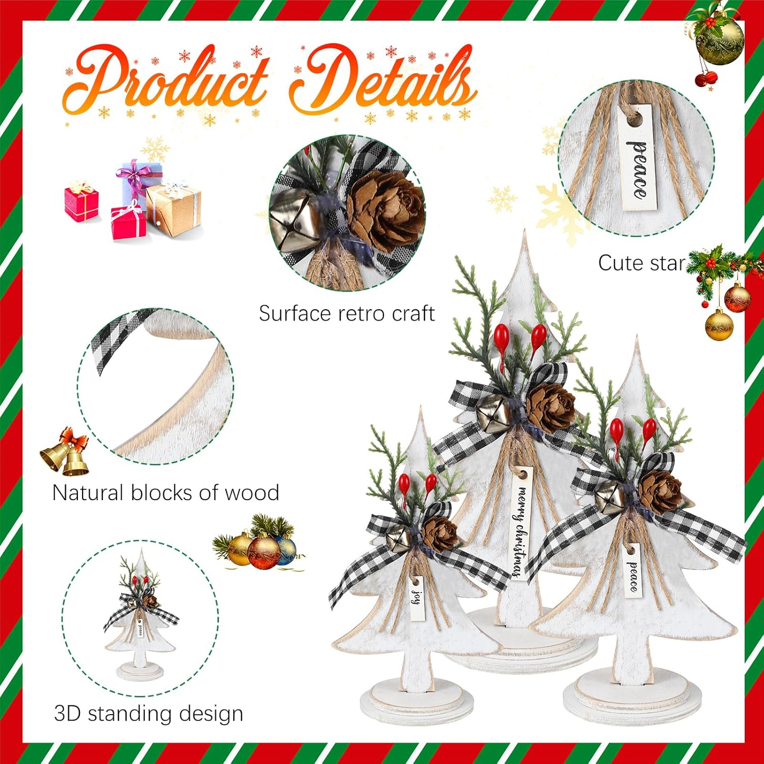 Soaoo 3 Pcs Christmas Trees Wooden Table Decorations Rustic Farmhouse Small Christmas Tree Tabletop Centerpieces Retro Wooden Centerpiece for Xmas Holiday Decor Home - Star image number 6