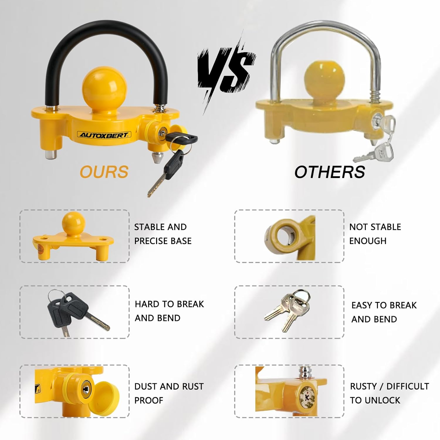 Universal Trailer Coupler Lock Anti-Theft Ball Hitch Trailer Lock Adjustable Security Heavy Duty Caravan Lock Fits 1-7/8",2&rdquo;, 2-5/16" with Protective Cover and Keys image number 5