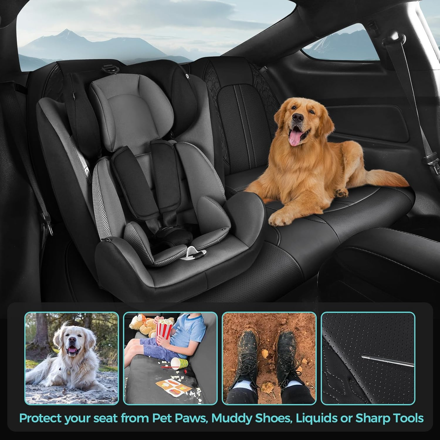 FEINEPRO Custom Fit Car Seat Covers for Ford Mustang Fastback/Mach 1/ Coupe (Not for Recaro) 2015 2016 2017 2018 2019 2020 2021 2022 2023, Waterproof Faux Leather Seat Covers Black image number 1