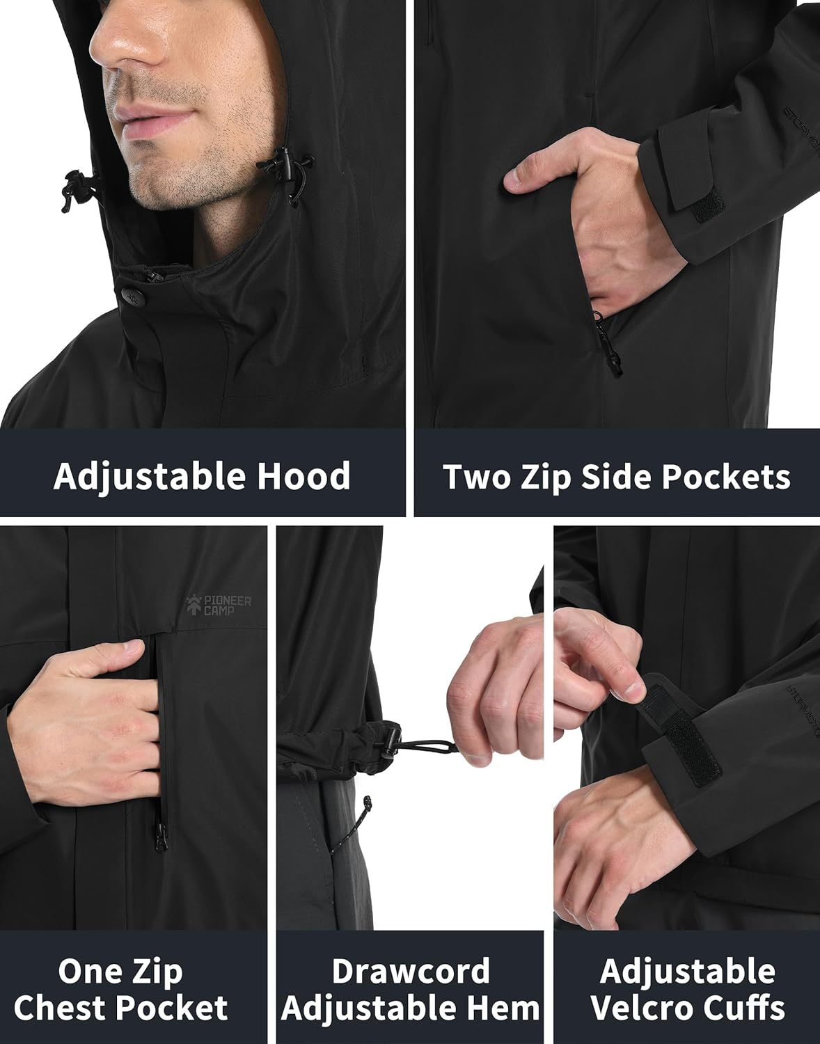 Pioneer Camp Mens Full Zip Polar Fleece Jacket Lightweight Antistatic Fall Winter Coat Windproof Outwear with Zipper Pocket, Black, Large image number 2