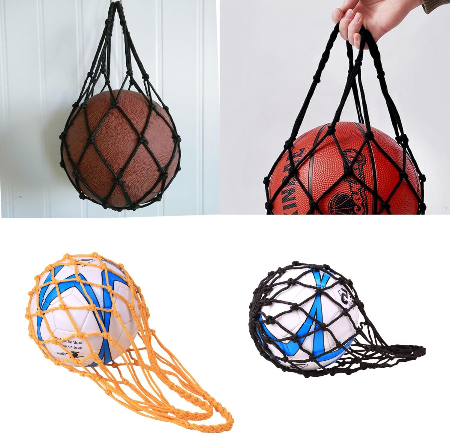 2 Piece Set of Ball Bags,Sports Storage,Basketball,Football,Volleyball Mesh Carry Bags,Nylon Mesh Ball Pockets (Black, Yellow) image number 4