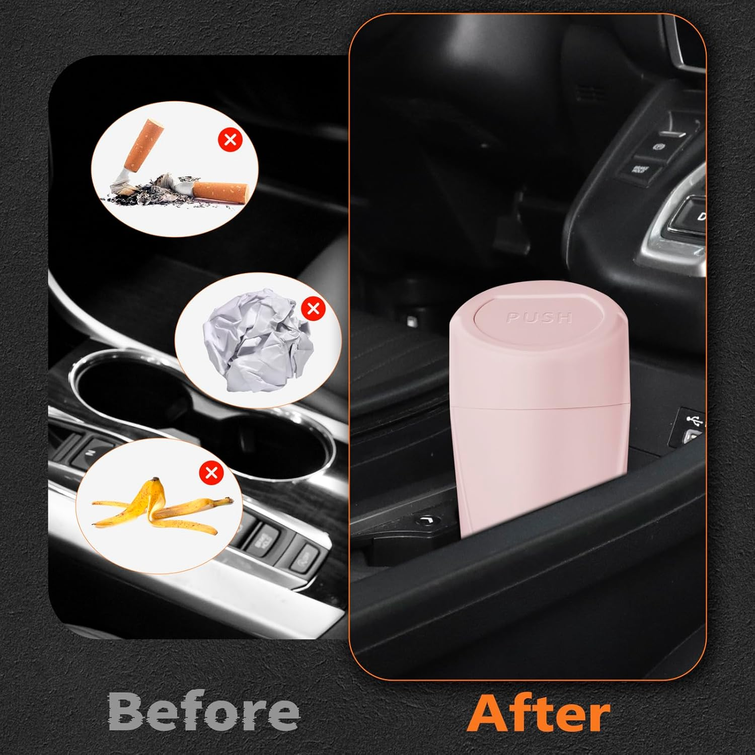 Car Trash Can with Lid, Leakproof Garbage Can with 40 Attached Trash Bags, Mini Essential Car Accessories for Interior, SUV, Home, Office (Sakura Pink)