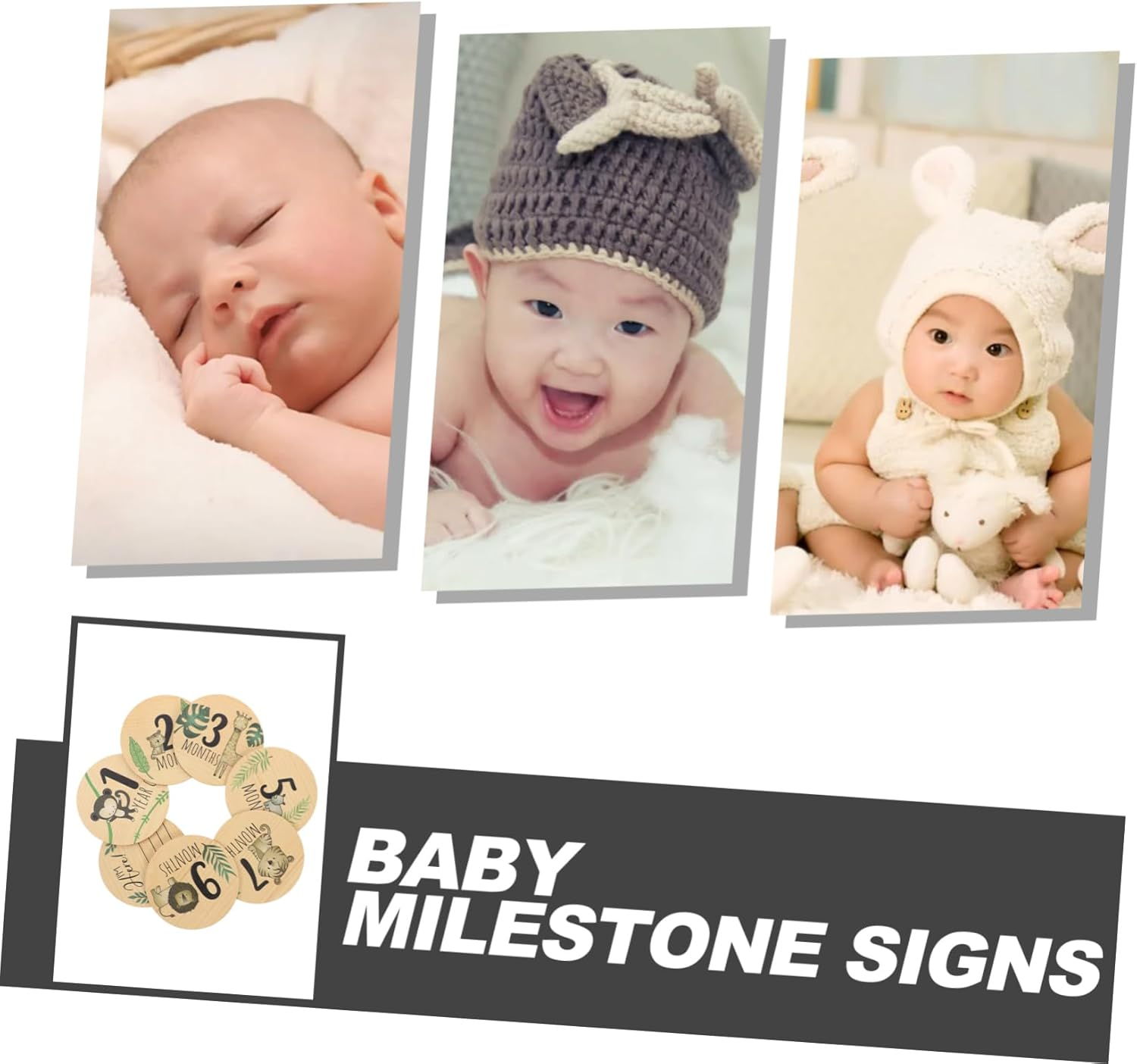 7Pcs Wooden Milestone Signs with Cute Animal Designs Newborn Monthly Announcement Cards for Boys Girls Lightweight Photoshoot Props for Showers and Gender Reveals