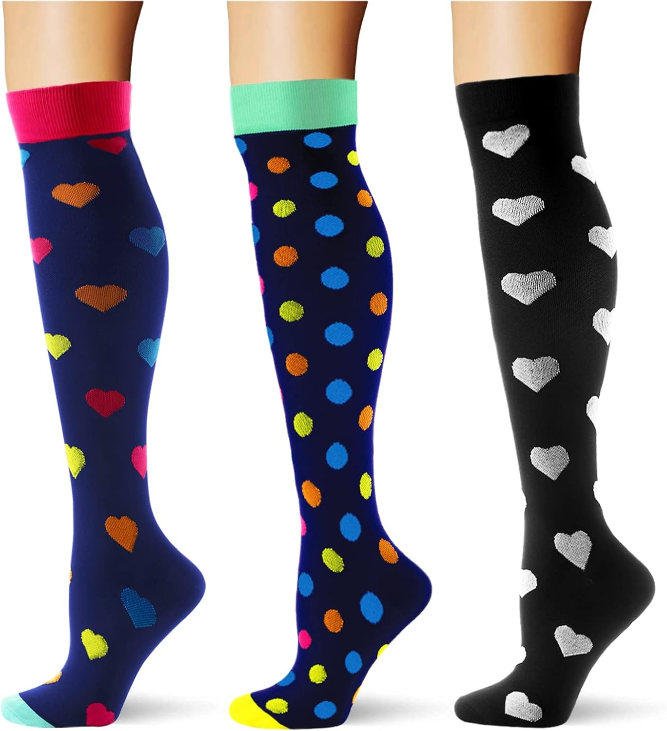 (3 Pairs) Compression Socks 20-30 Mmhg Long Socks for Women and Knee High Socks Best Support for Women