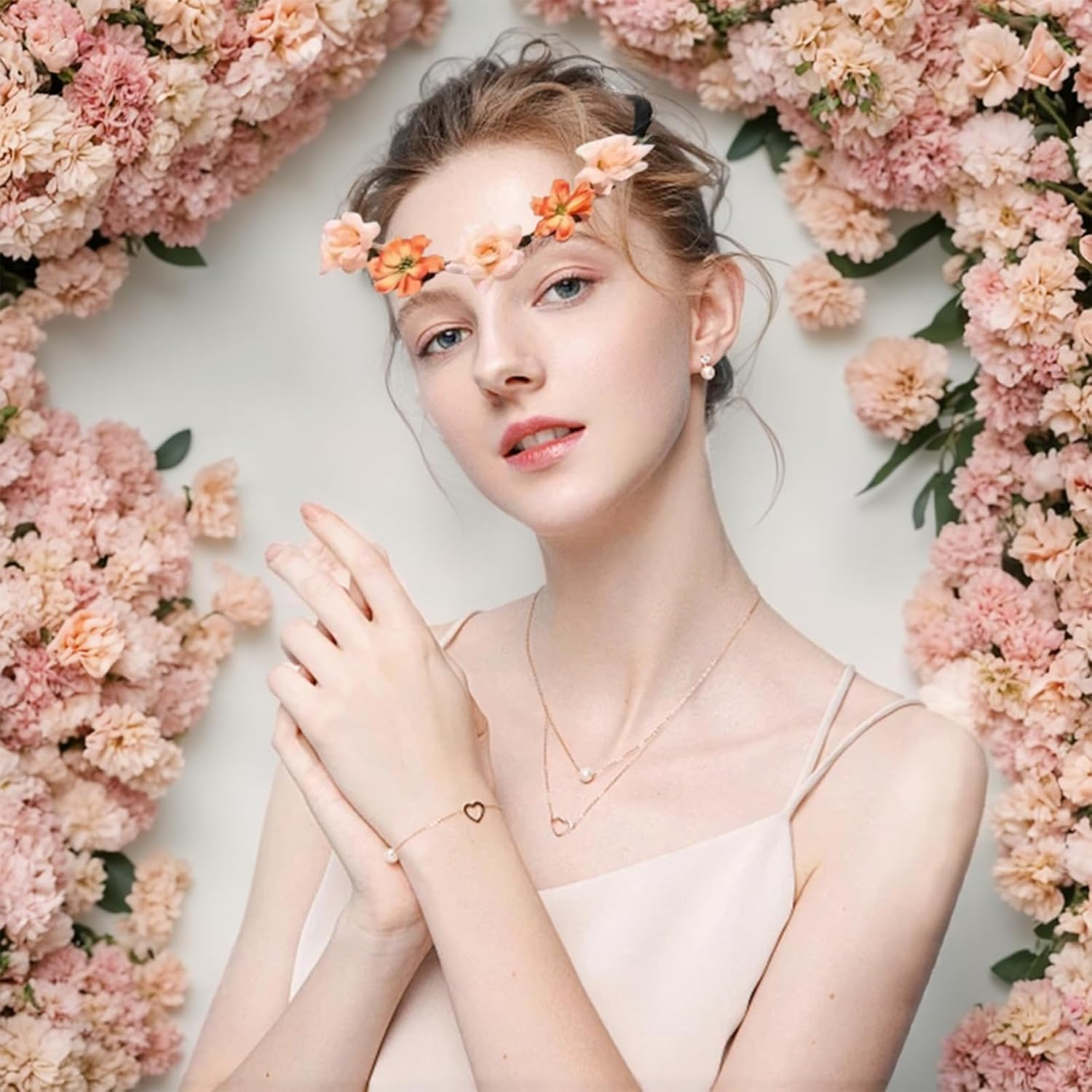 Flower Crown, 6 Pieces Multicolour Floral Wreath Headband for Girls, Adjustable Flower Crowns for Women, Colorful Wreath Festival Hair Accessories Elastic for Wedding, Festival, Party image number 1