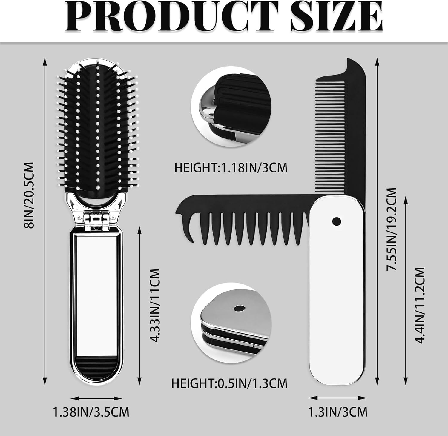 2 Pack Travel Folding Comb and Hair Brush with Mirror, 2 in 1 Wide + Fine Tooth Hair Comb, Small Foldable Pocket Comb for Men Women Hair Styling, Curls, Mustache, Beard image number 3