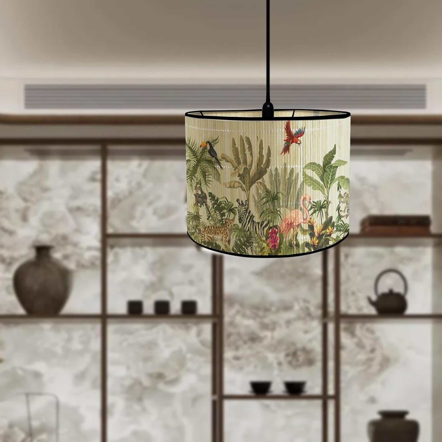 MFMEXUL Bamboo Lampshades, Drum Lampshade, E27 Removable Rod, Japanese Lampshade for Floor Lamps, Desk Lamps, Birds, as Described