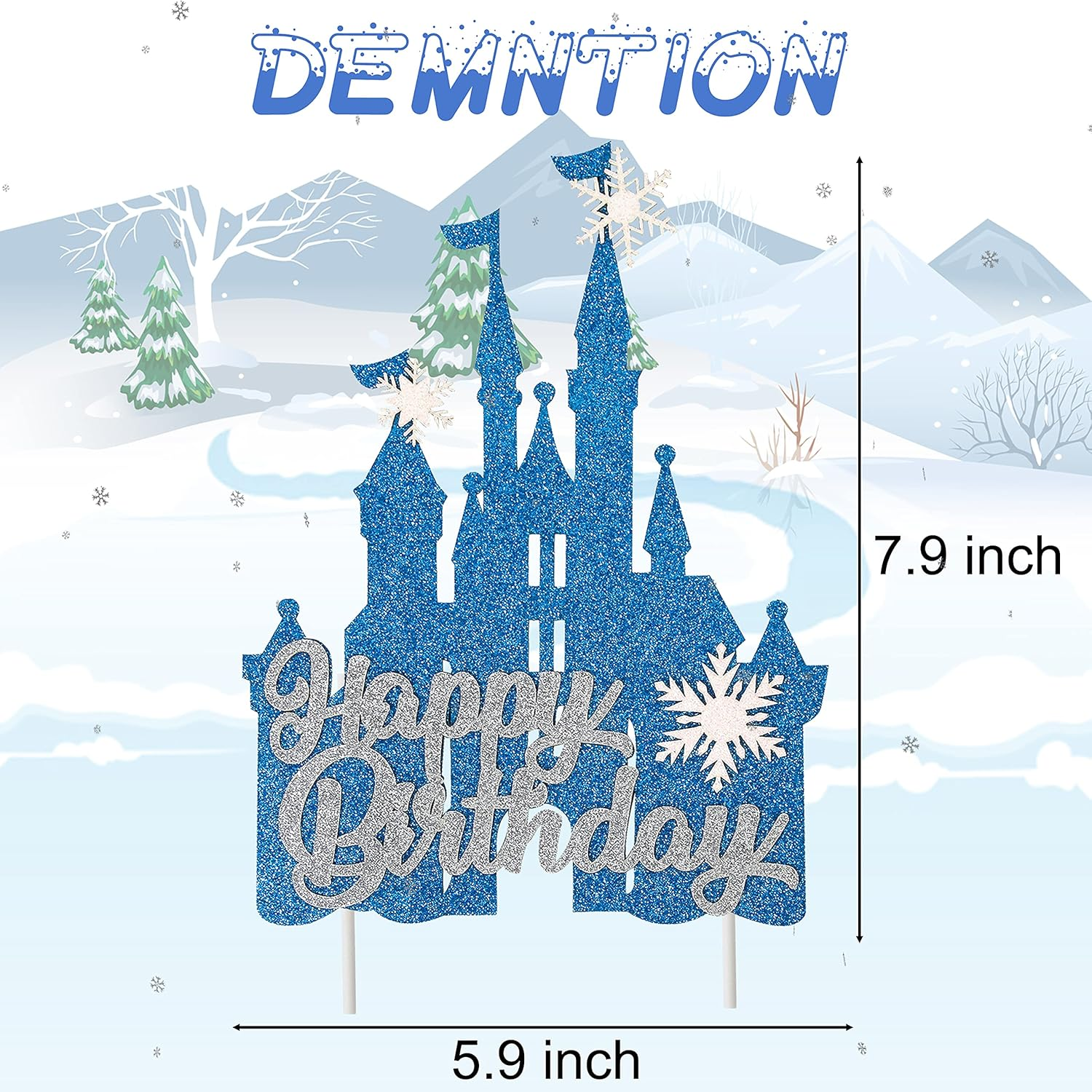 Frozen Castle Birthday Cake Topper Decoration Snowflake Frozen Theme Castle Cake Topper for Winter Wonderland Christmas Party Supplies image number 1
