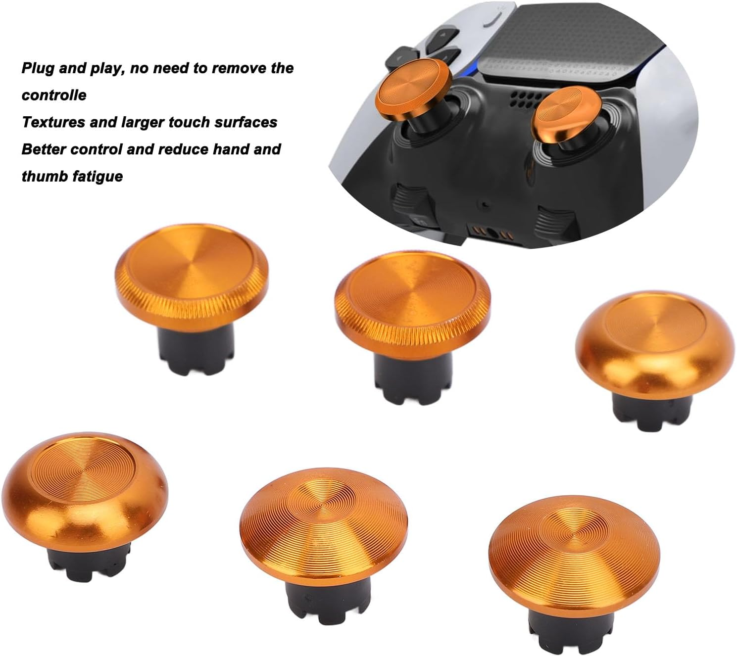 Metal Thumbsticks for PS5 Edge, Thumb Stick for PS5 Pro Elite, for PS4, for Switch Pro, for Xboxone, for Xboxseries, Thumbstick Replacement (Gold) - Black image number 4