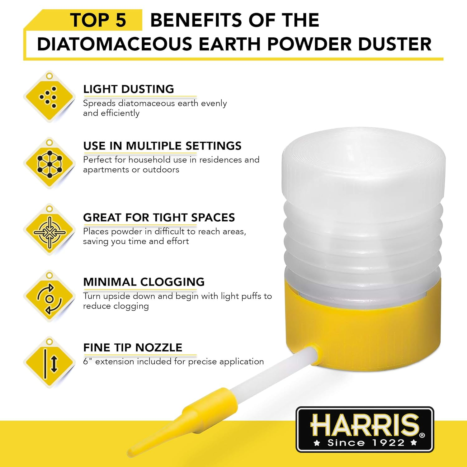 Harris Diatomaceous Earth Powder Duster with 6 Inch Extension Nozzle image number 3