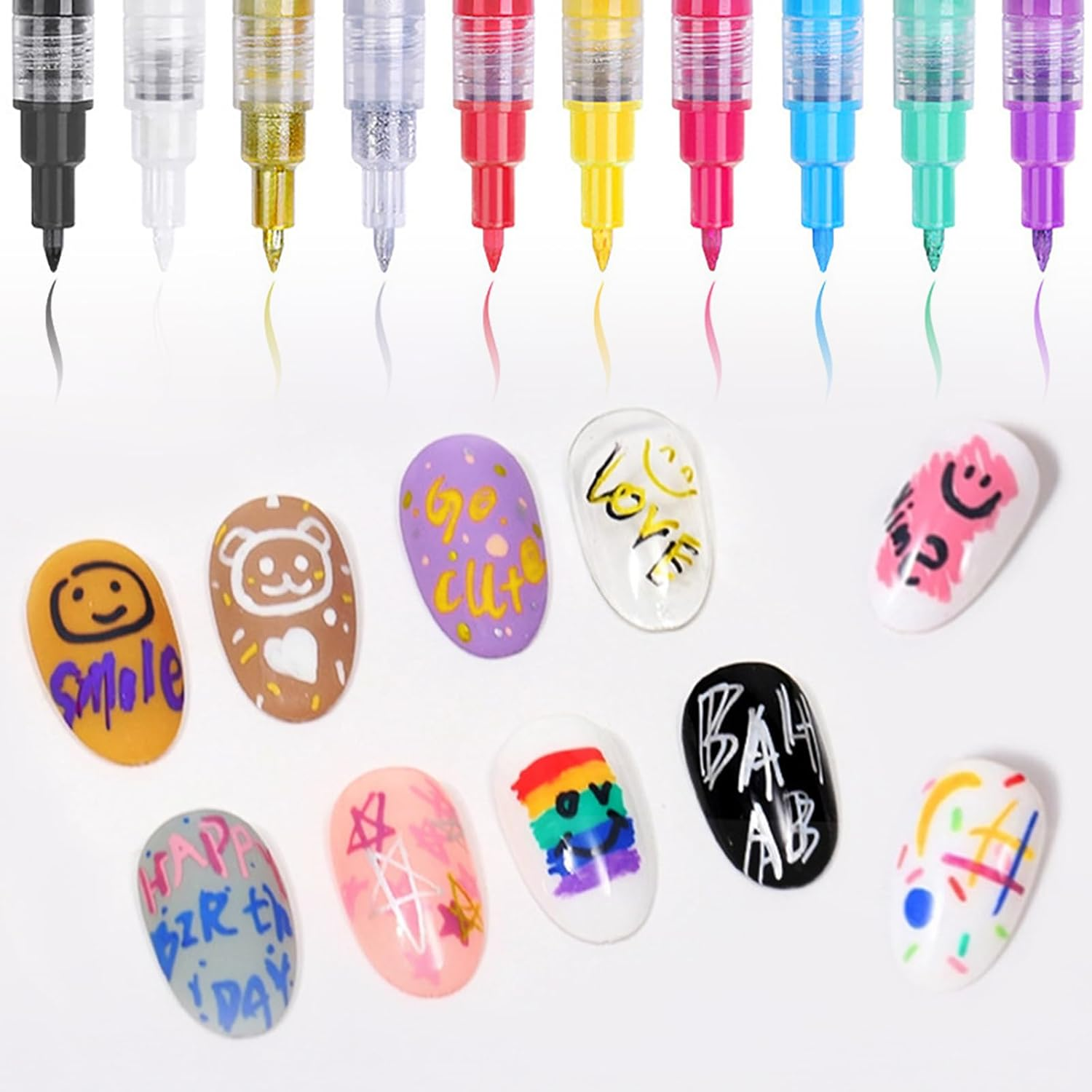 3PCS Fast Drying Fine Tip Nail Art Pens - White Nail Polish French Tip for DIY Decoration, Fine Point Manicure Pens, Quick Dry Formula for Dot & Line, Manicure Stamping Tools (White Black) image number 6