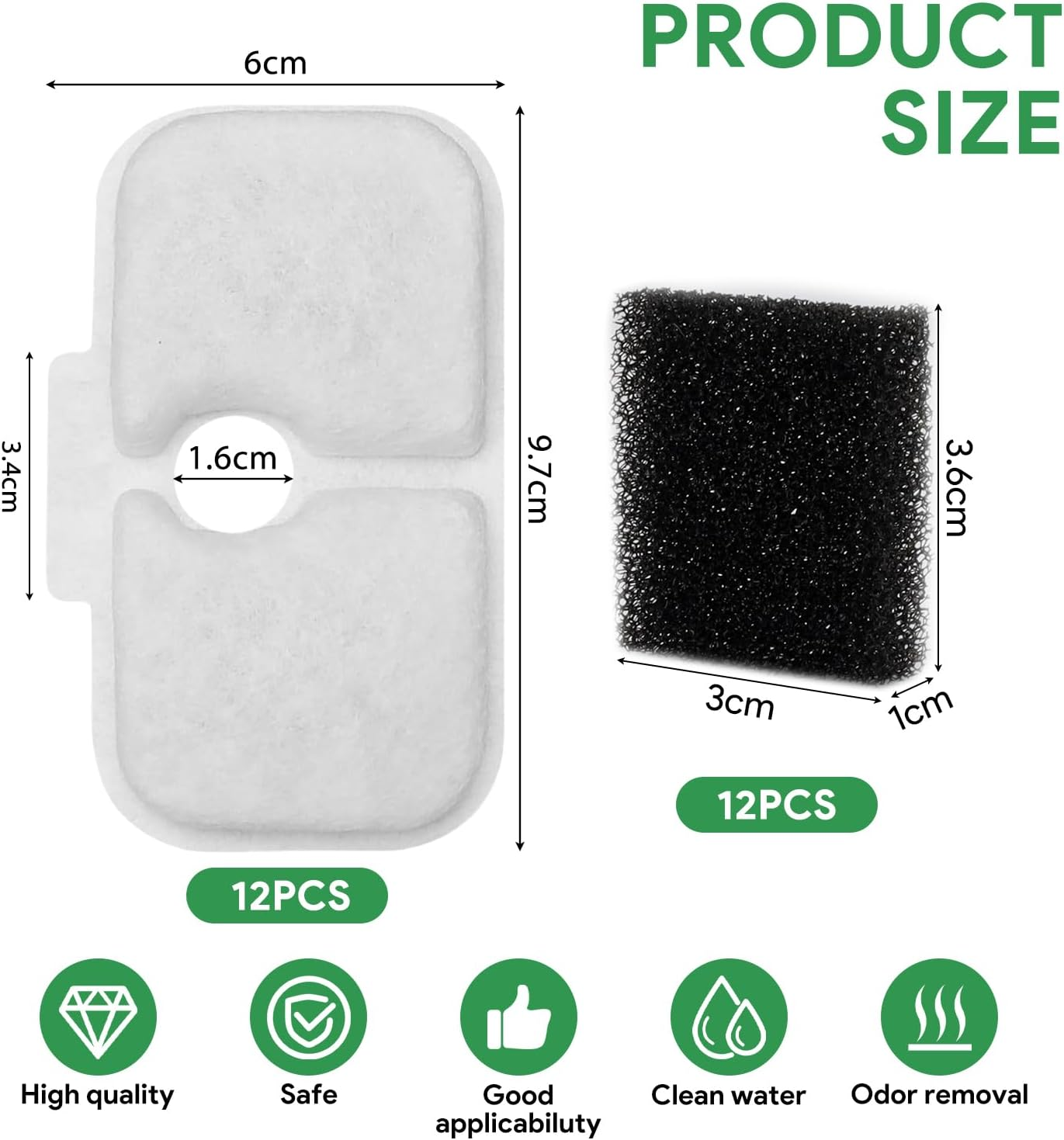 Pack of 24 Cat Fountain Filters, Drinking Fountain Cat Replacement Filter, 12 Carbon Filters and 12 Foam Filters Compatible with Petlibro Dockstream Drinking Fountain for Cat PLWF005, PLWF115, PLWF105 image number 1